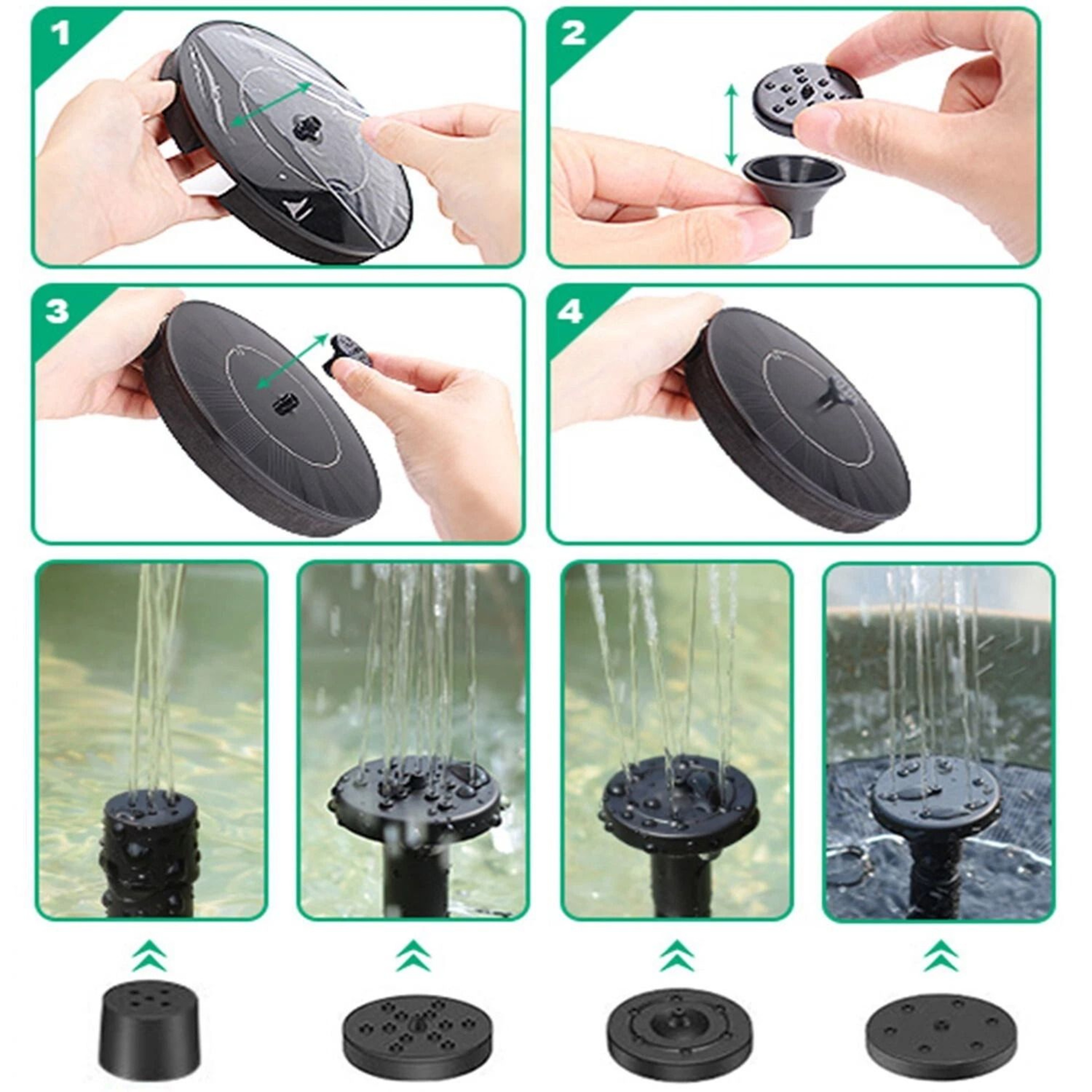 Solar Power Bird Bath Fountain Pump  Upgrade With Solar Fountain And Nozzles For Outdoor Bird Bath