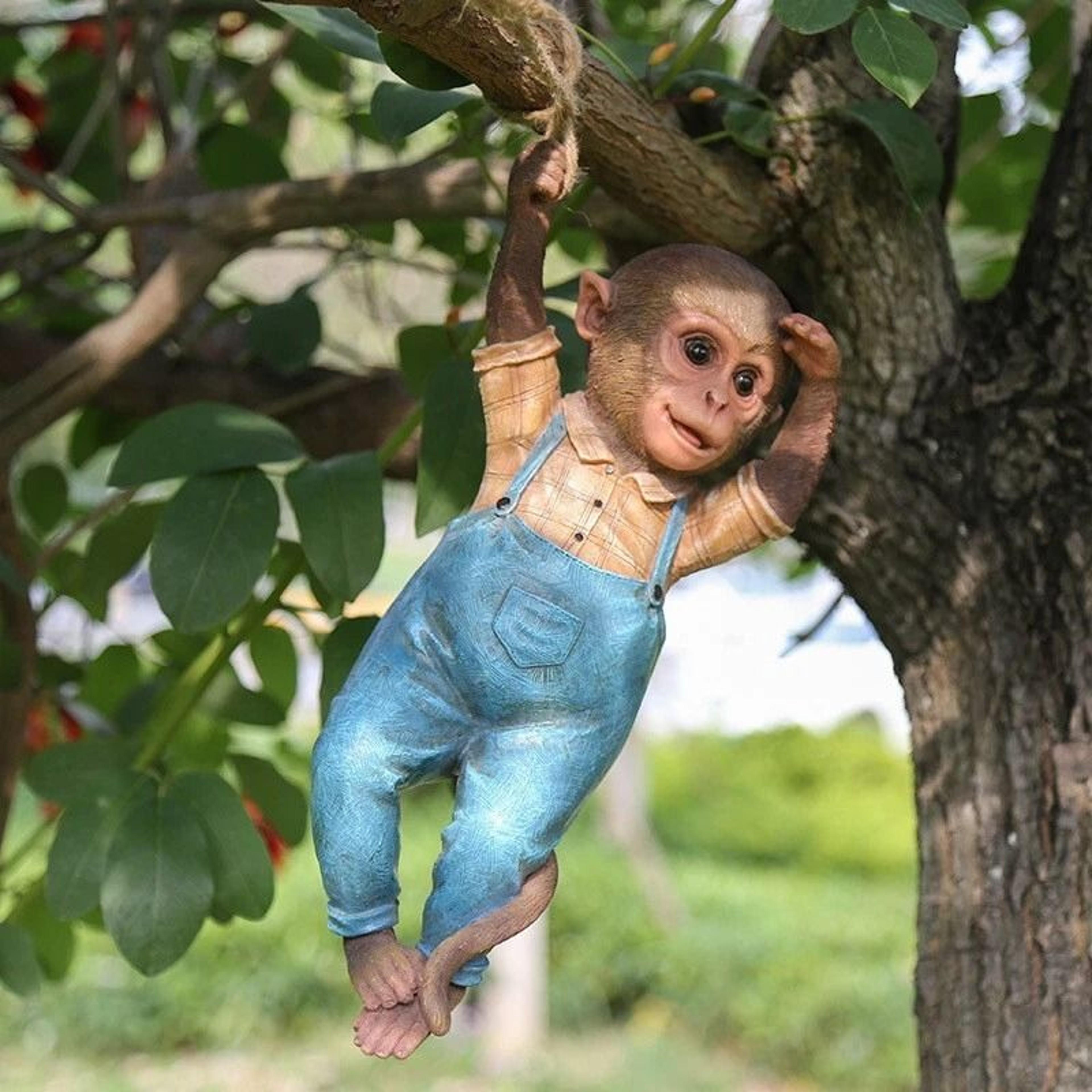 Monkey Chimp Hanging Rope Garden Ornament  Outdoor Resin Statue Sculpture For Lawn  Patio Decor 2