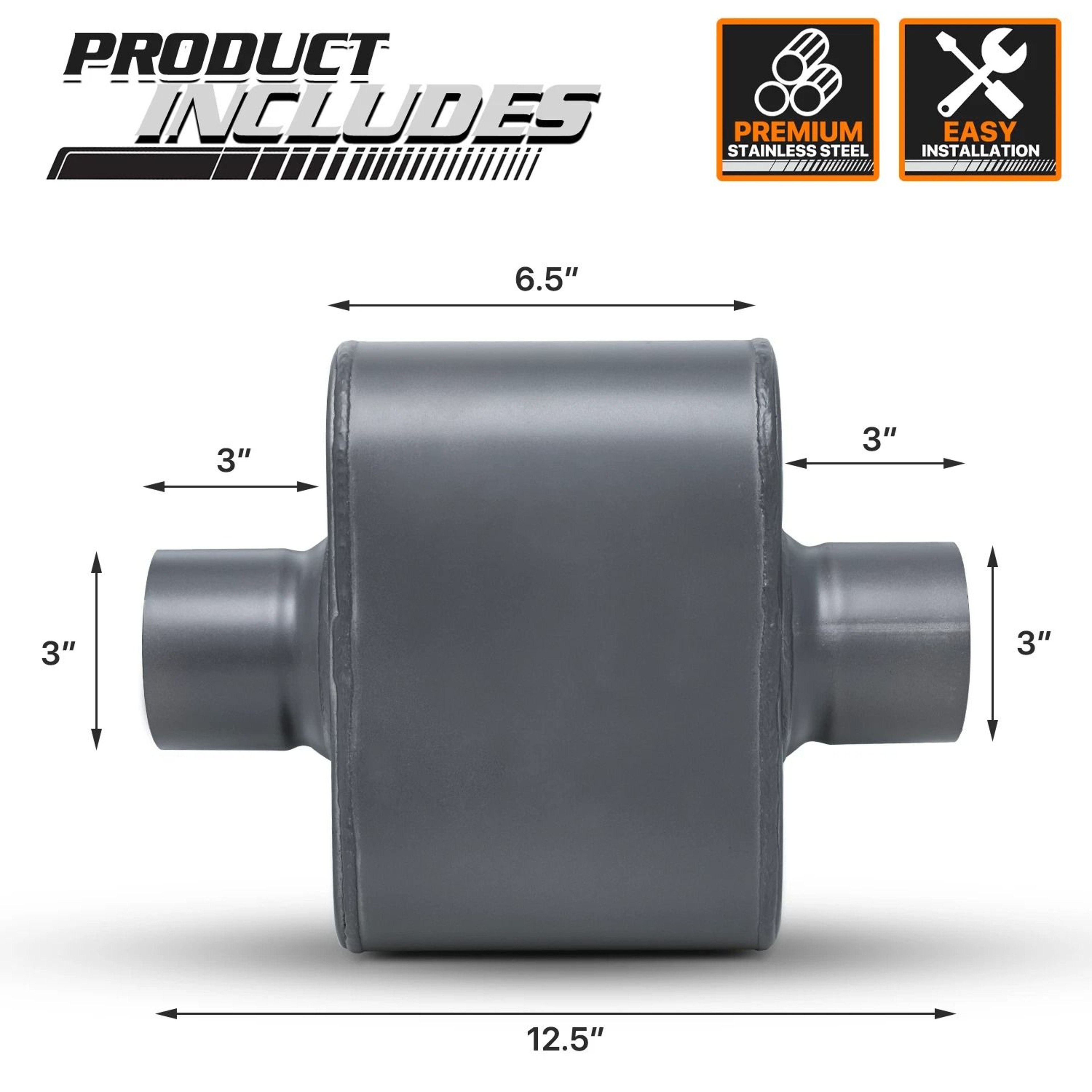 HighPerformance Stainless Steel Single Chamber Exhaust Muffler  Universal Fit 5