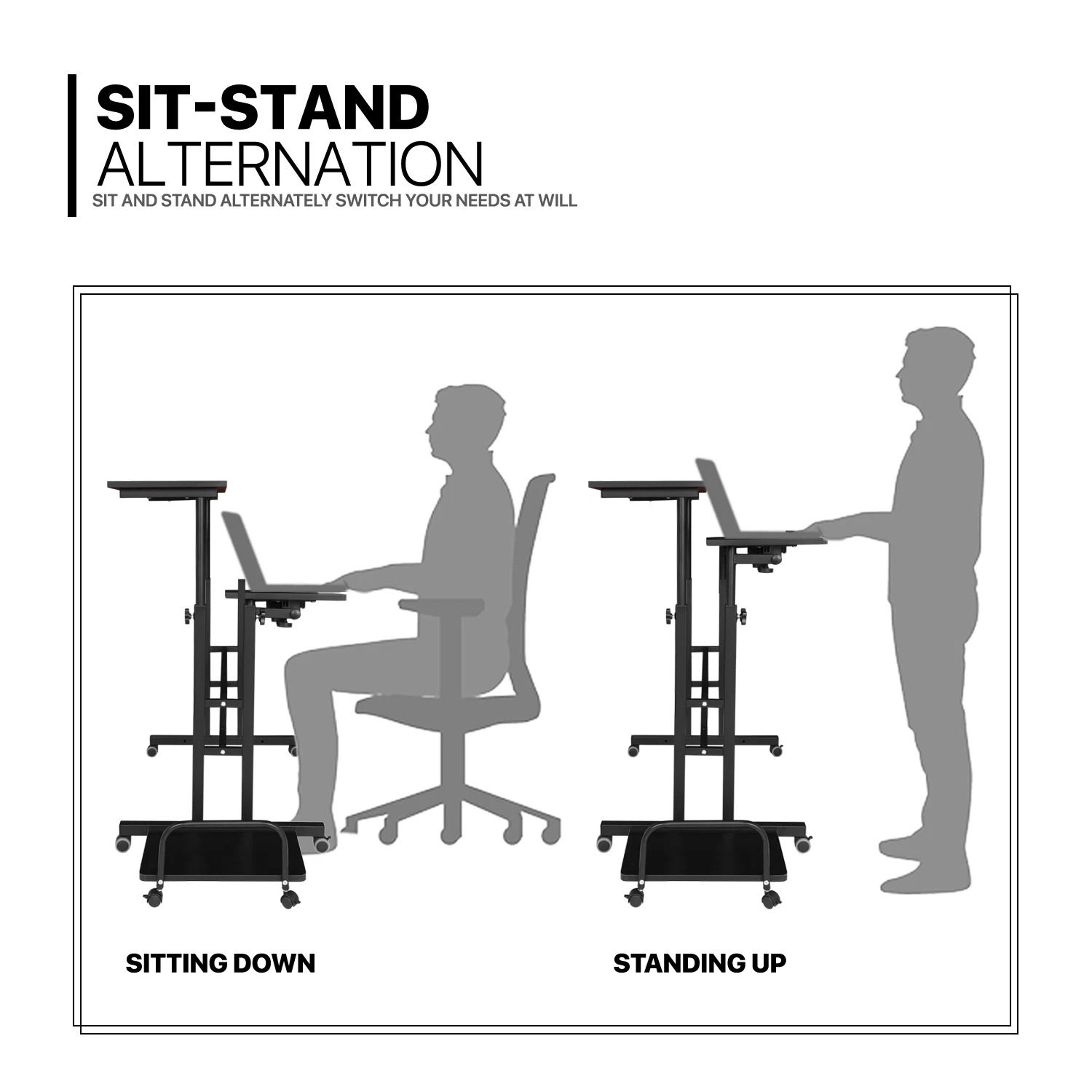 Rolling Adjustable Height Laptop Desk With Mouse Tray And CPU Stand  Portable Workstation PC Table 2
