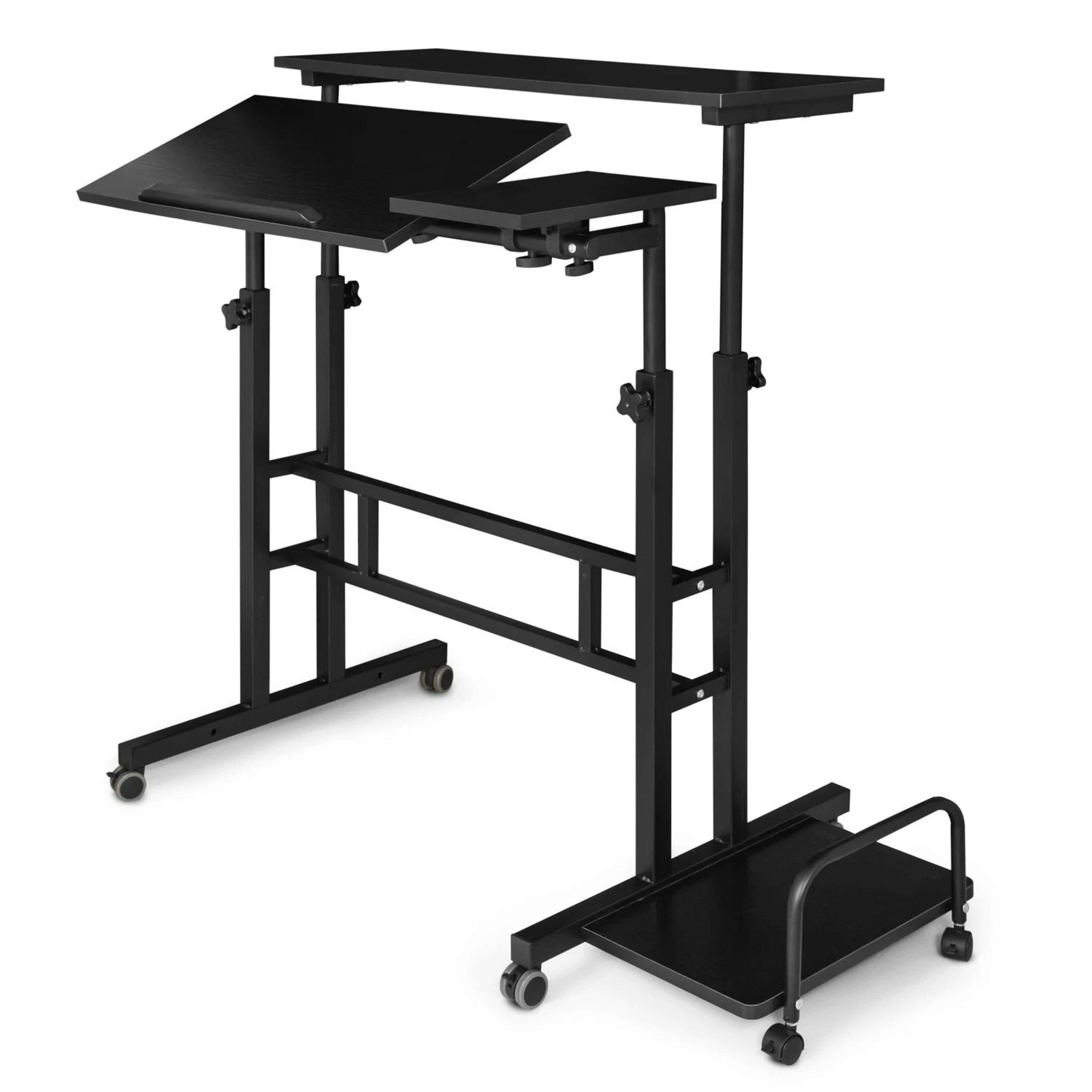 Rolling Adjustable Height Laptop Desk With Mouse Tray And CPU Stand  Portable Workstation PC Table 10