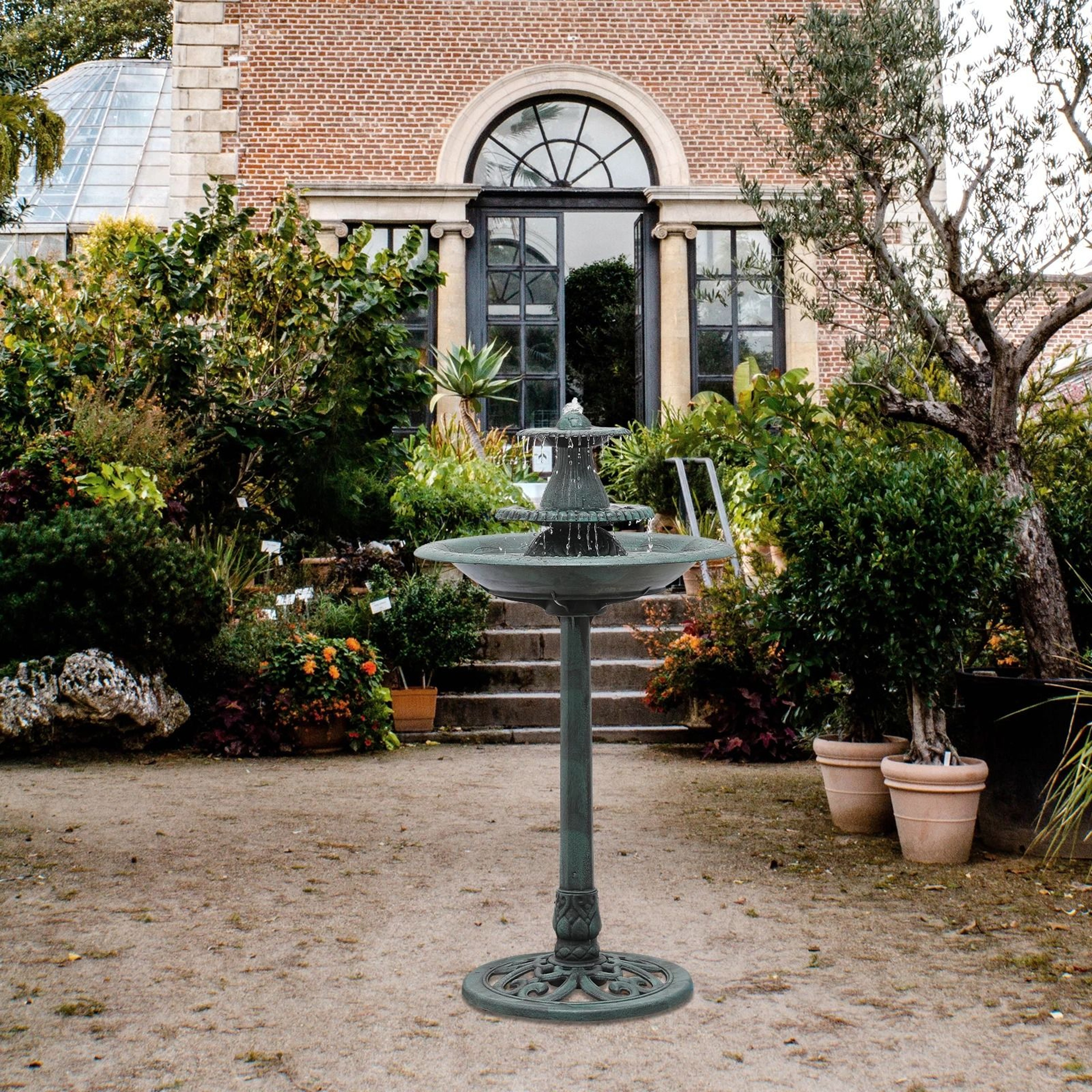 Tall Pedestal Outdoor Fountain  Elegant Garden Electric Birdbath For Patio  Backyard Decor 0
