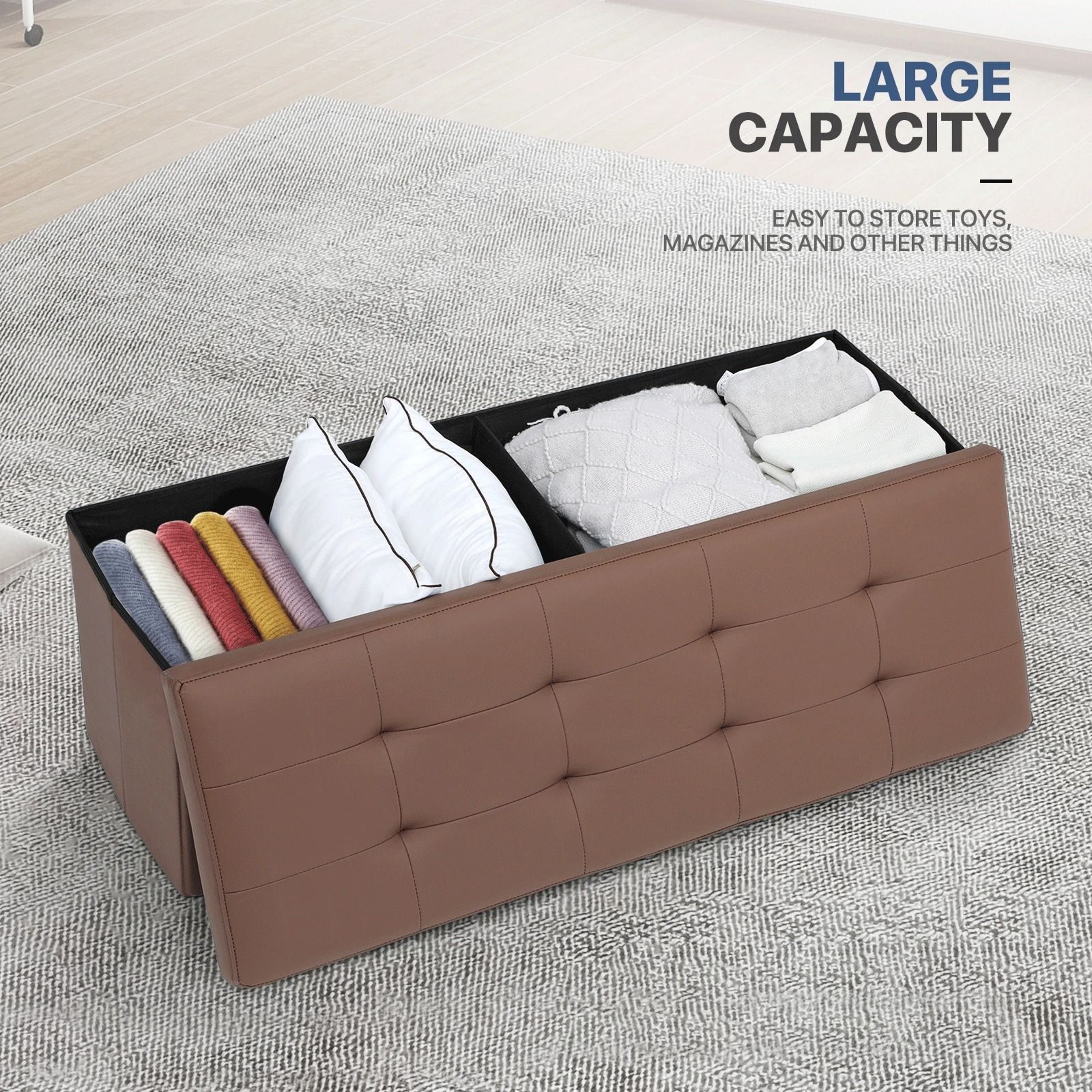 Fabric Storage  PU Leather Upholstered Lift Top Footrest With Ample Storage 7