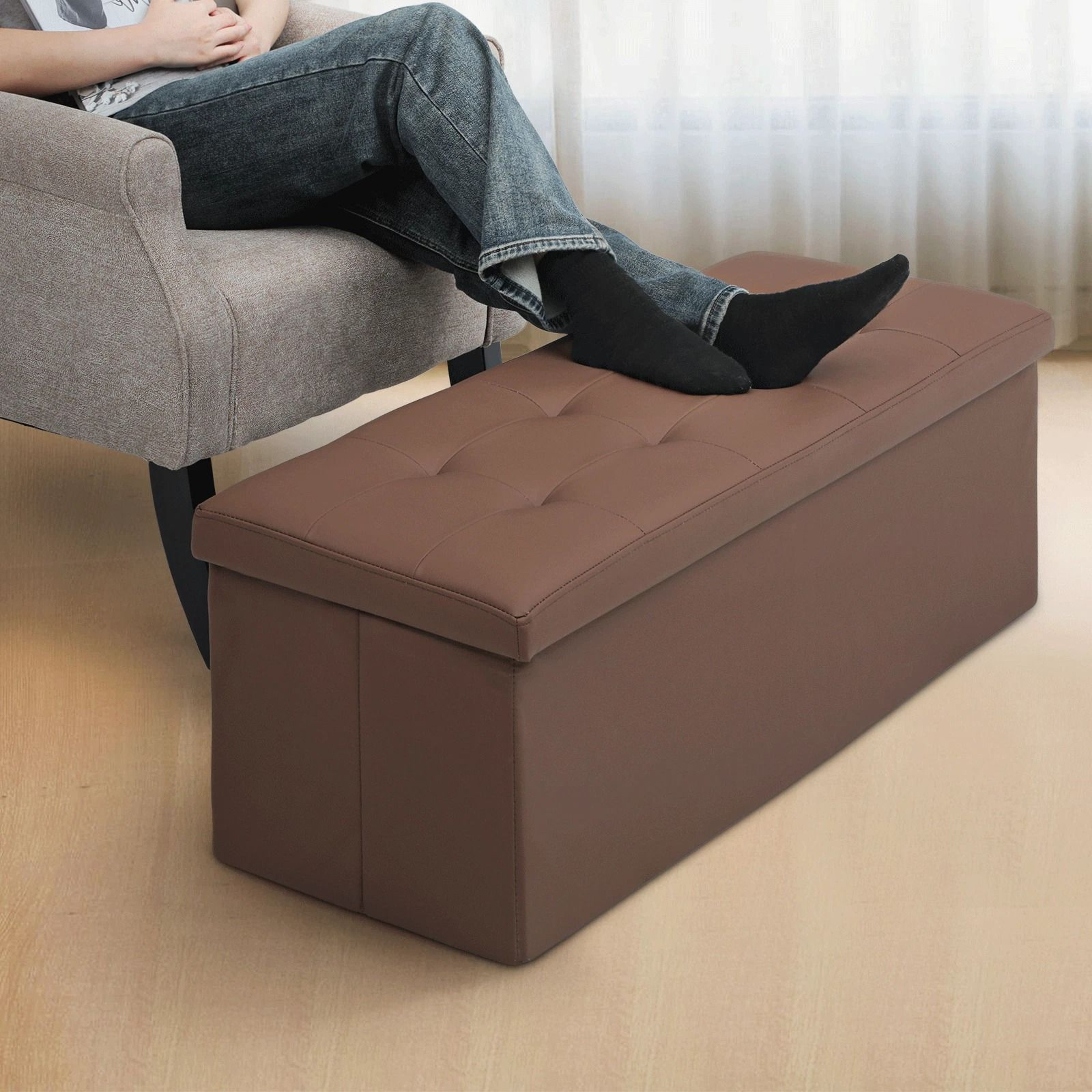 Fabric Storage  PU Leather Upholstered Lift Top Footrest With Ample Storage 0