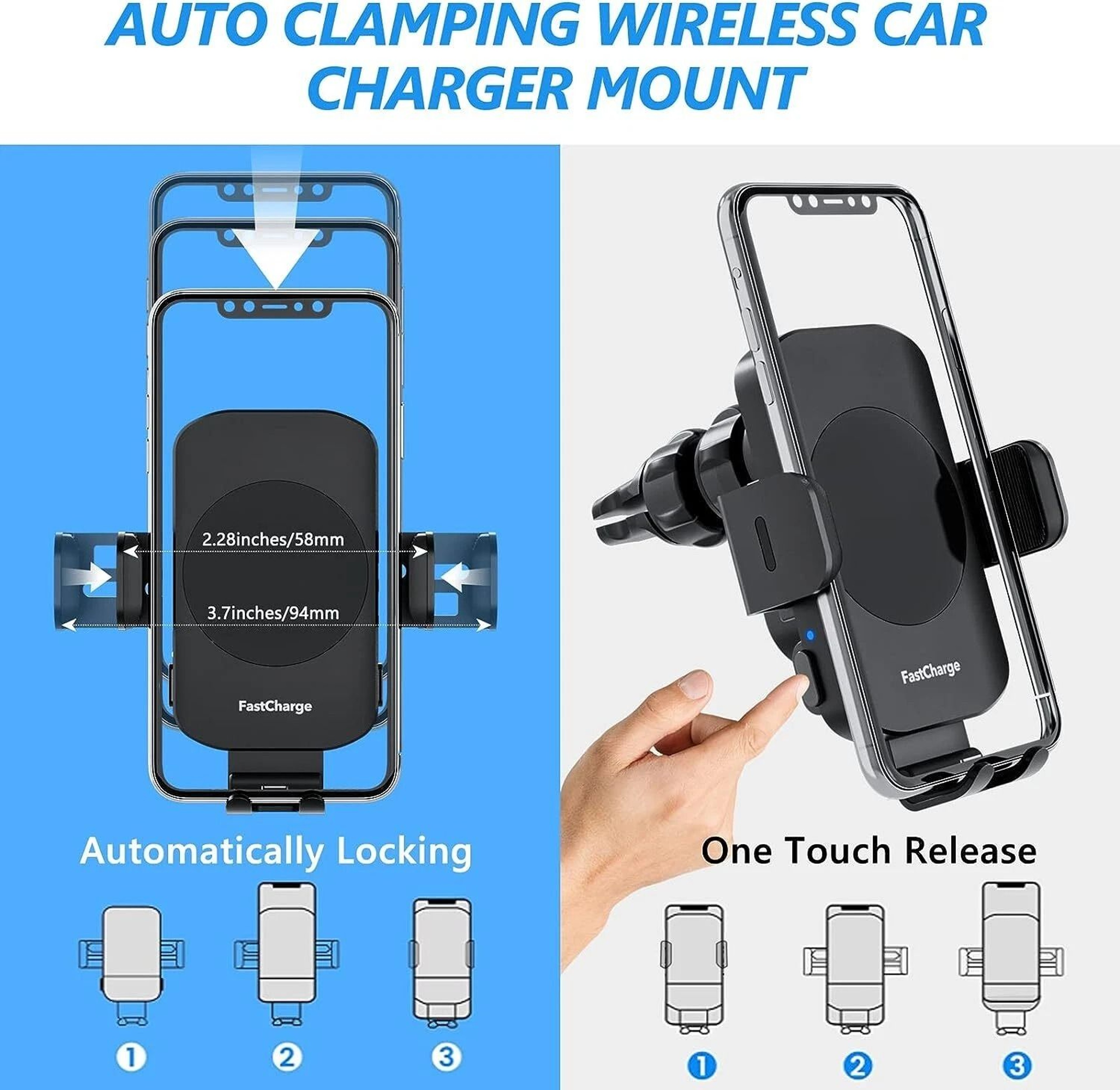 Wireless Car Charger With Magnetic Holder  Fast Charging For Dashboard  AirVent 6