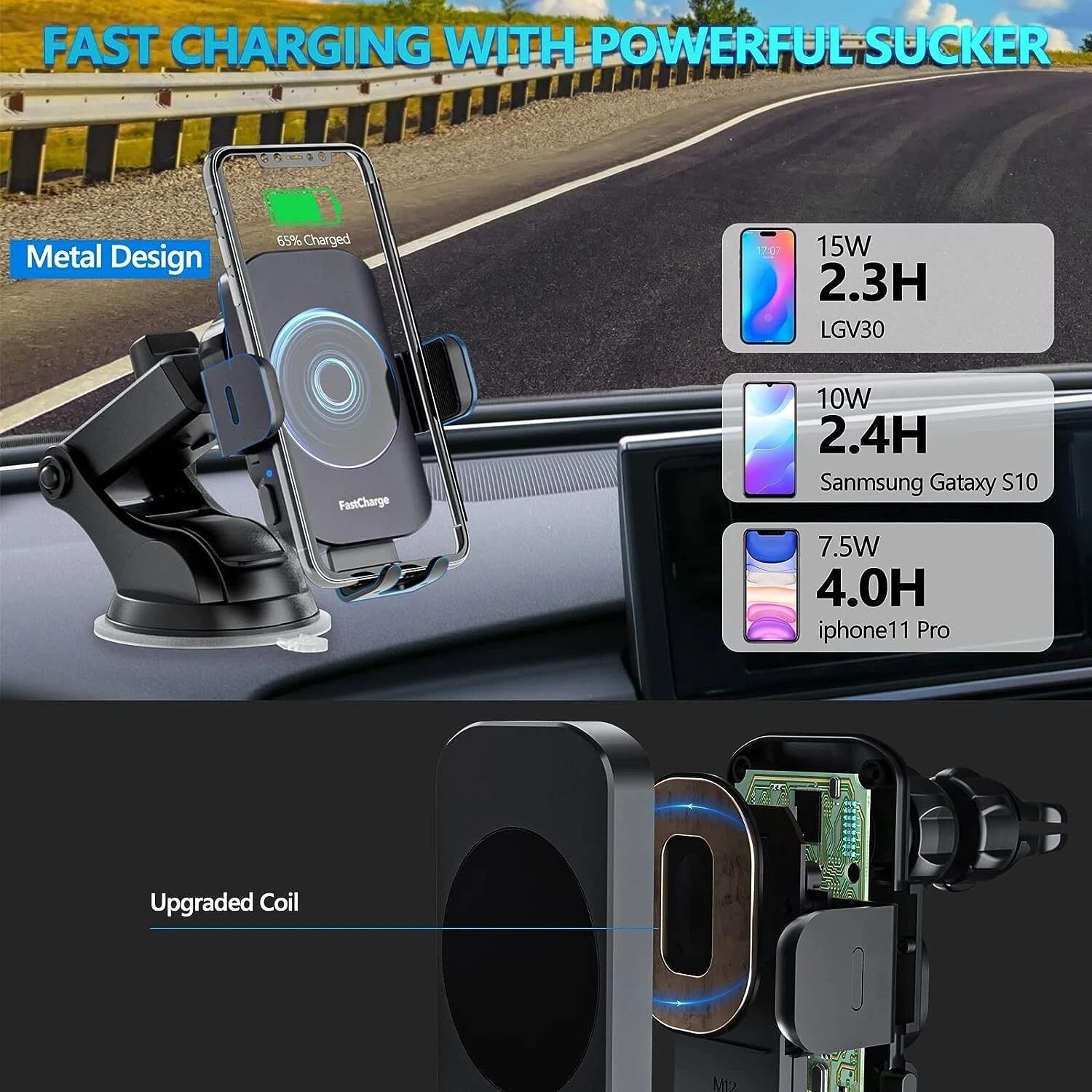 Wireless Car Charger With Magnetic Holder  Fast Charging For Dashboard  AirVent 7