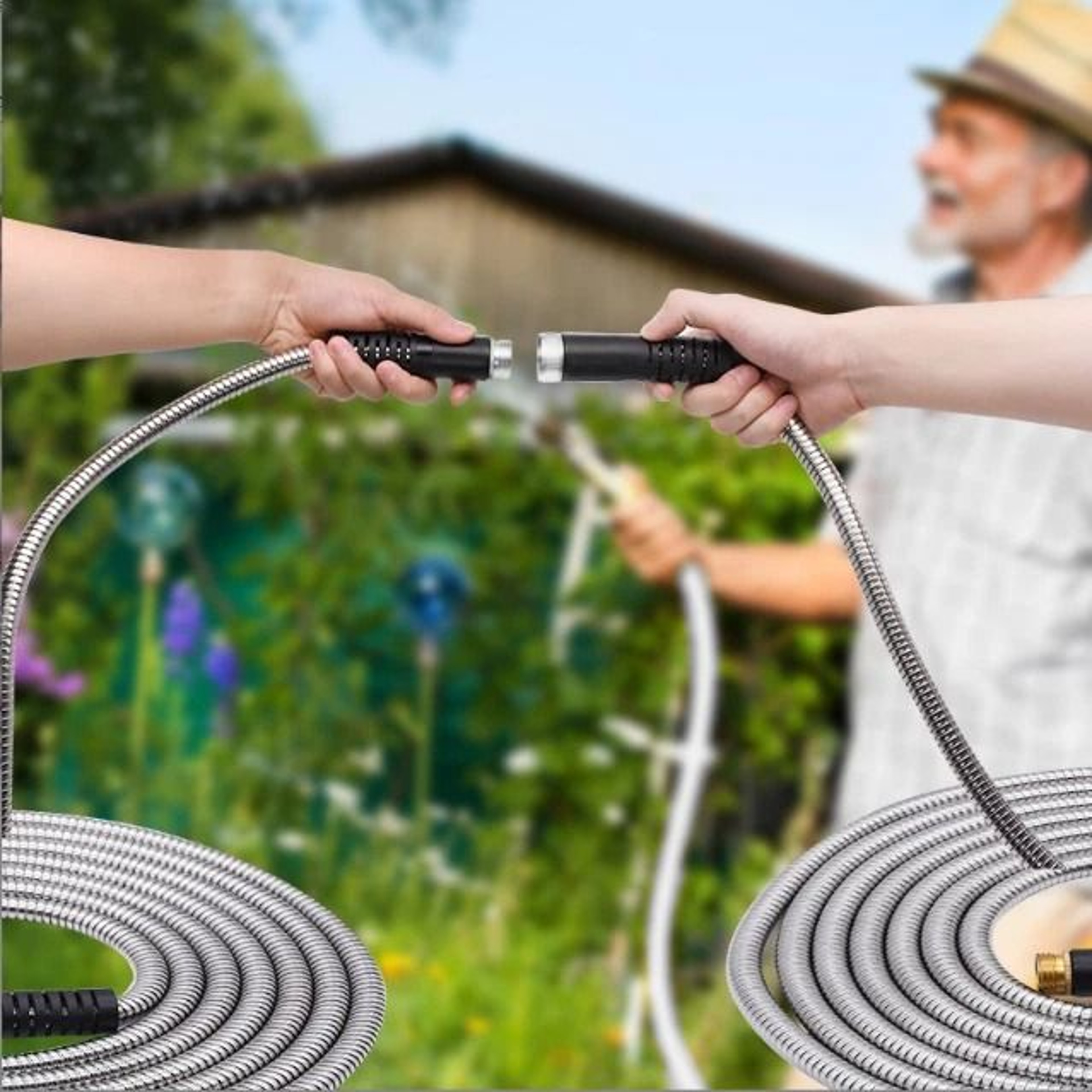 Stainless Steel Metal Garden Water Hose  Kink Proof Flexible Heavy Duty For Lawn And Garden 8