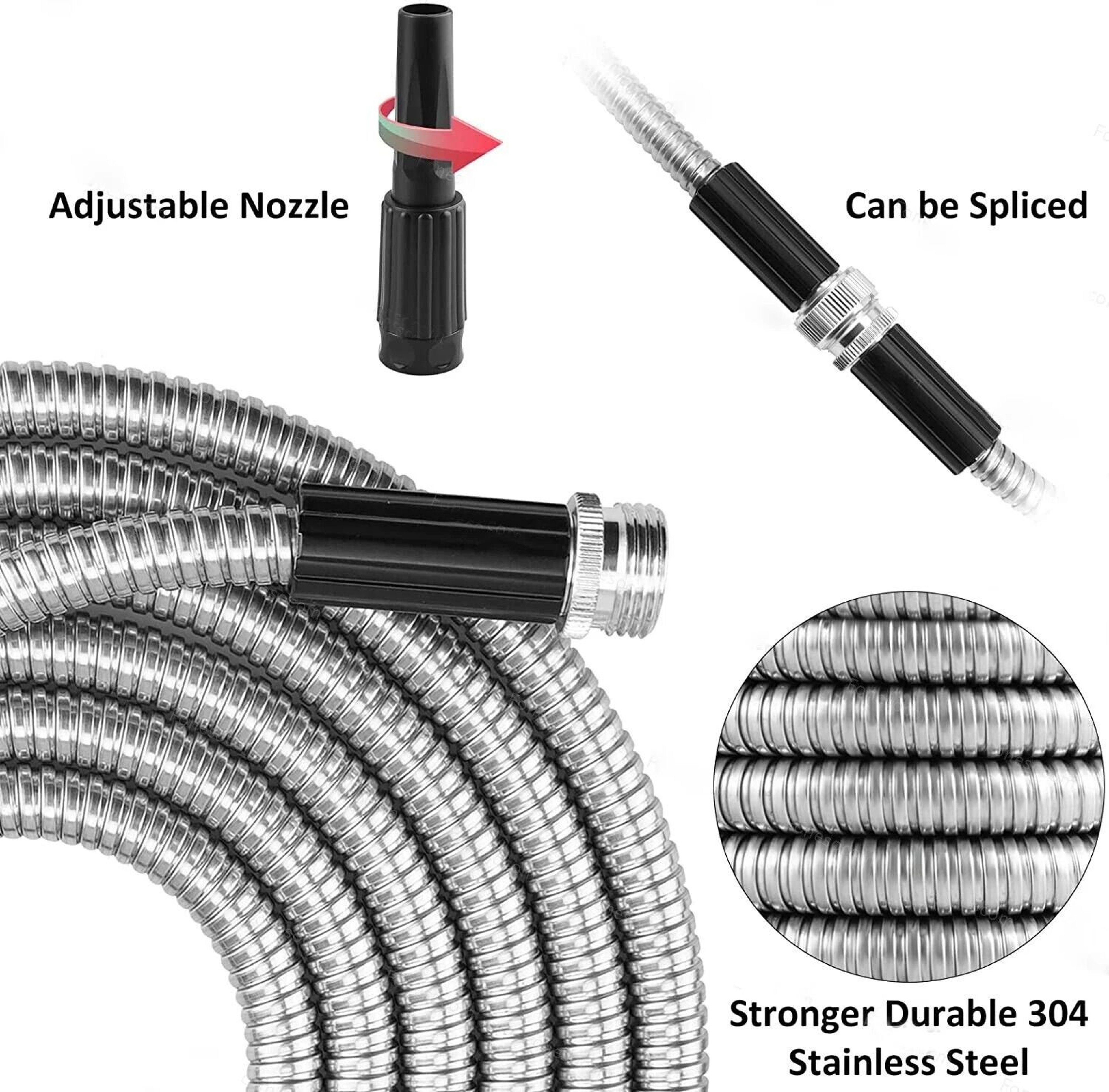 Stainless Steel Metal Garden Water Hose  Kink Proof Flexible Heavy Duty For Lawn And Garden 5