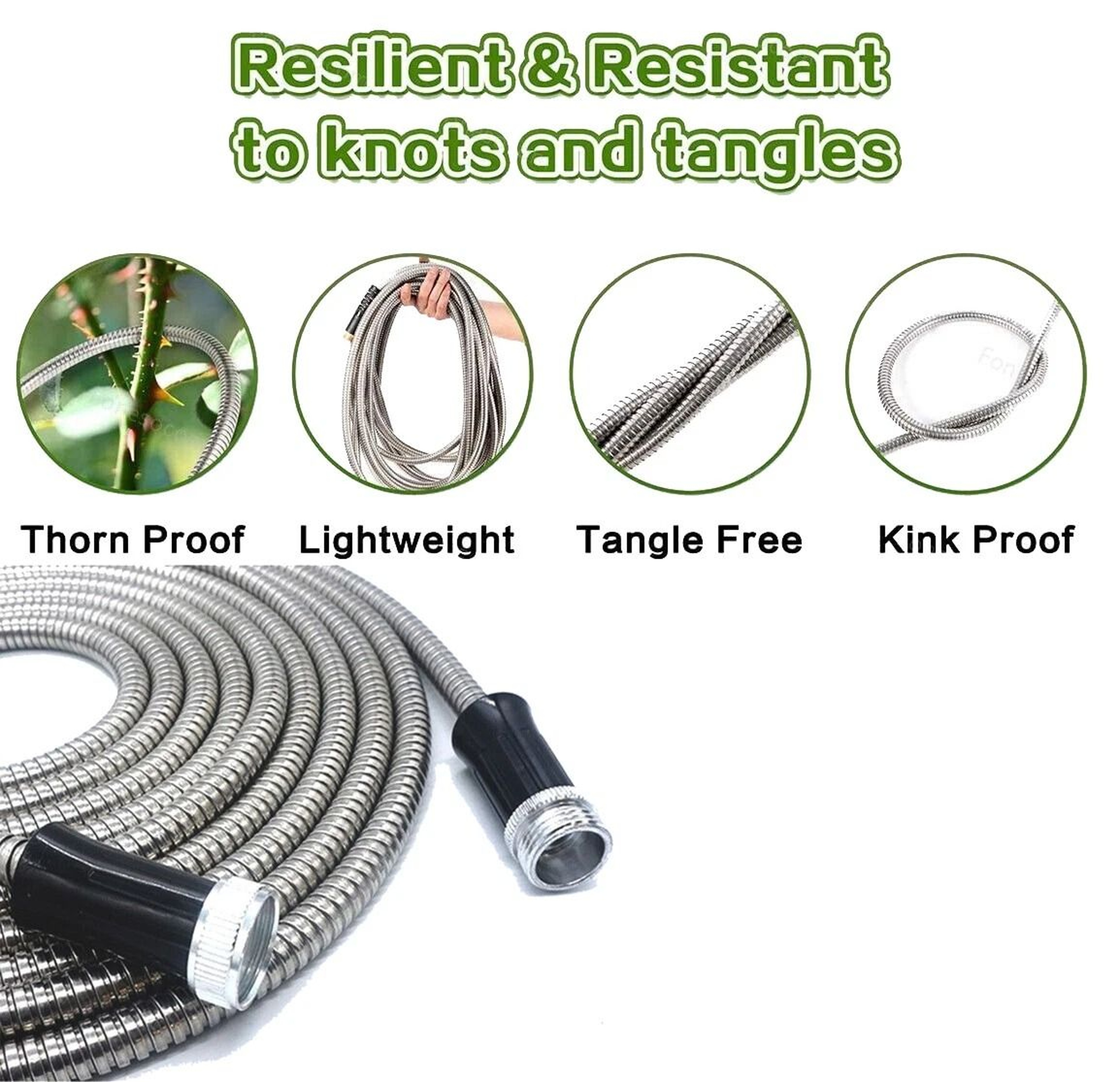 Stainless Steel Metal Garden Water Hose  Kink Proof Flexible Heavy Duty For Lawn And Garden 7