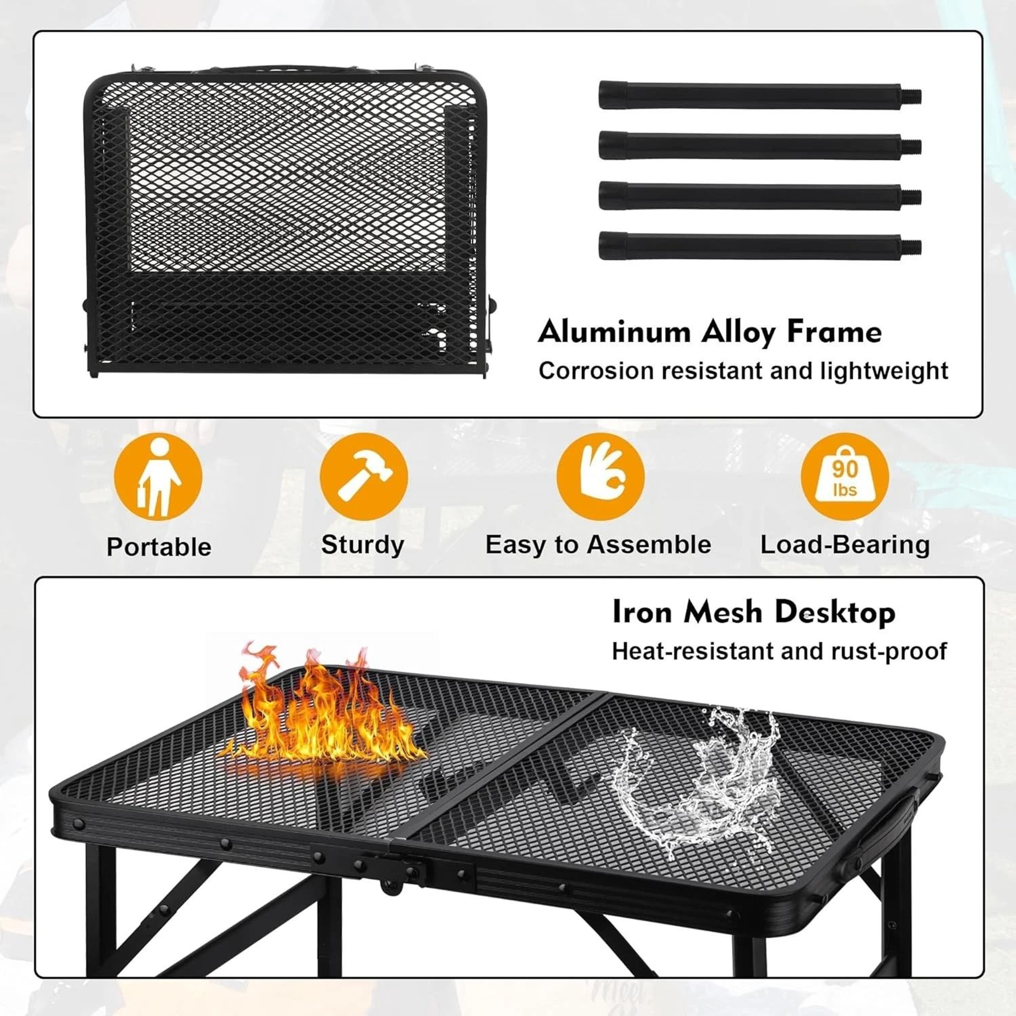 Adjustable Height Foldable Camping Table With Mesh Desktop  Perfect For BBQs And Outdoor Adventures 6