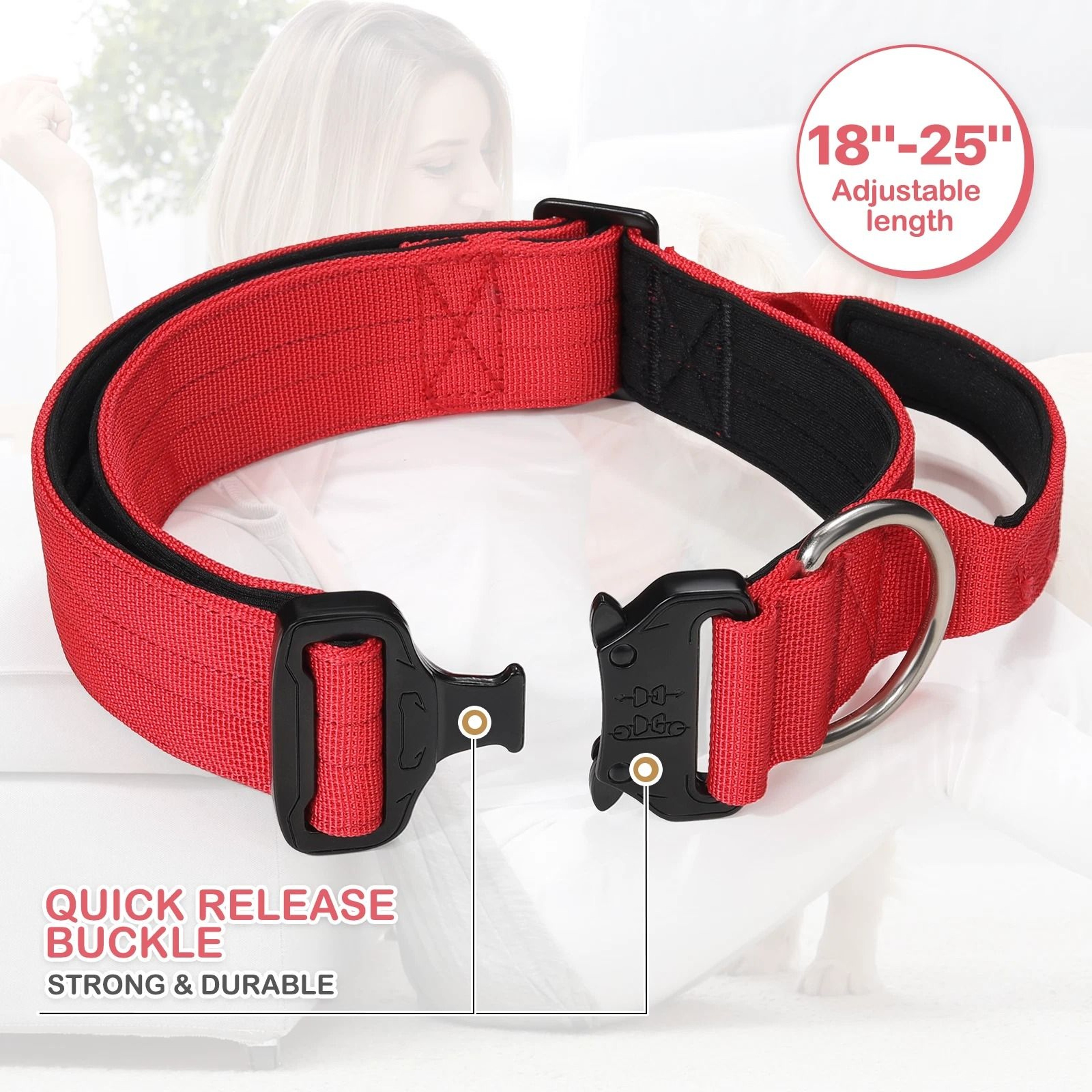 Reflective Nylon Dog Collar With Handle  Adjustable Comfortable Soft Puppy Neck Collar For Safe Wal 3