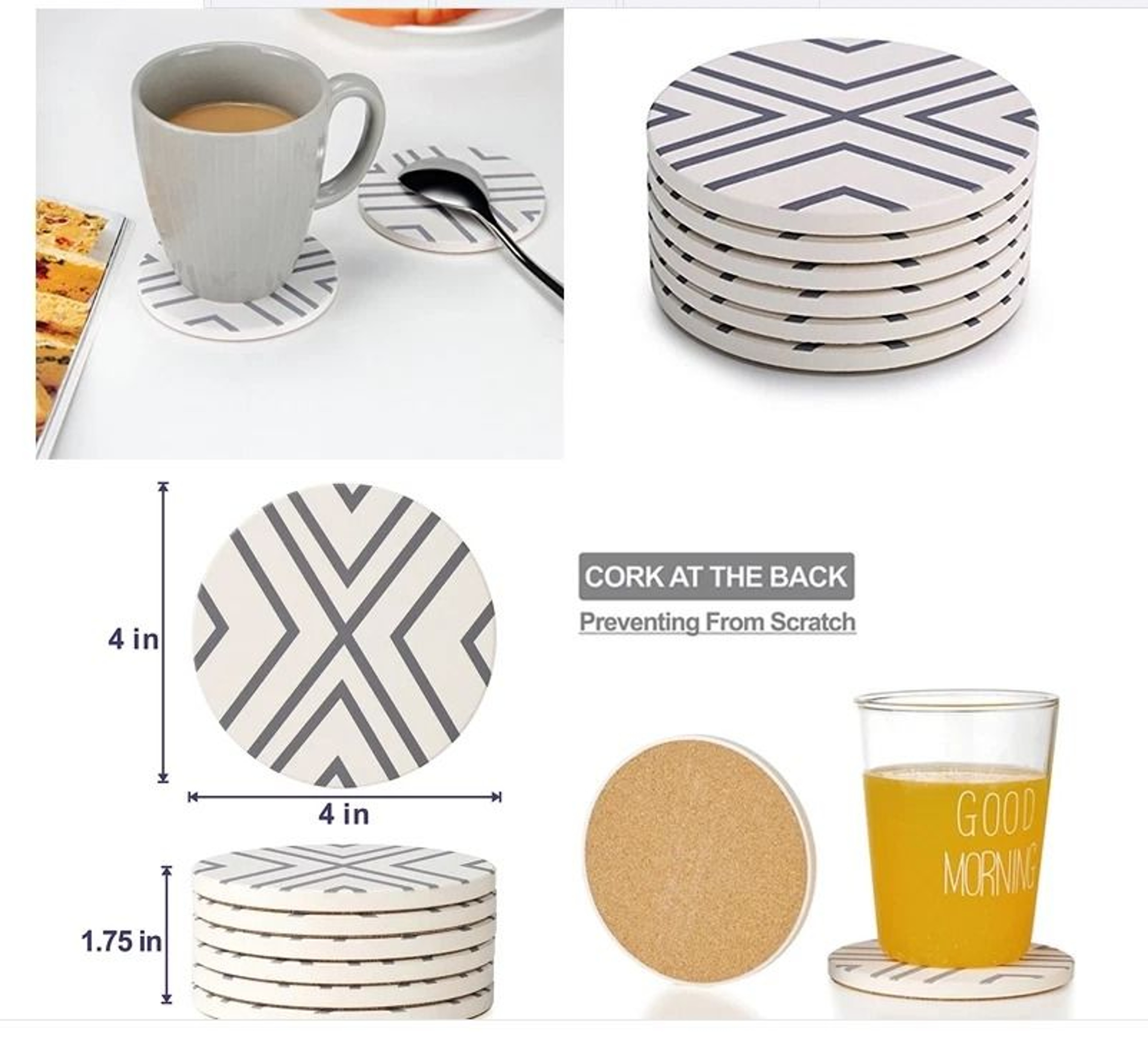 Absorbent Ceramic Coasters With Holder  Ideal Drink Mat For Coffee Tea  Cup Decor 3
