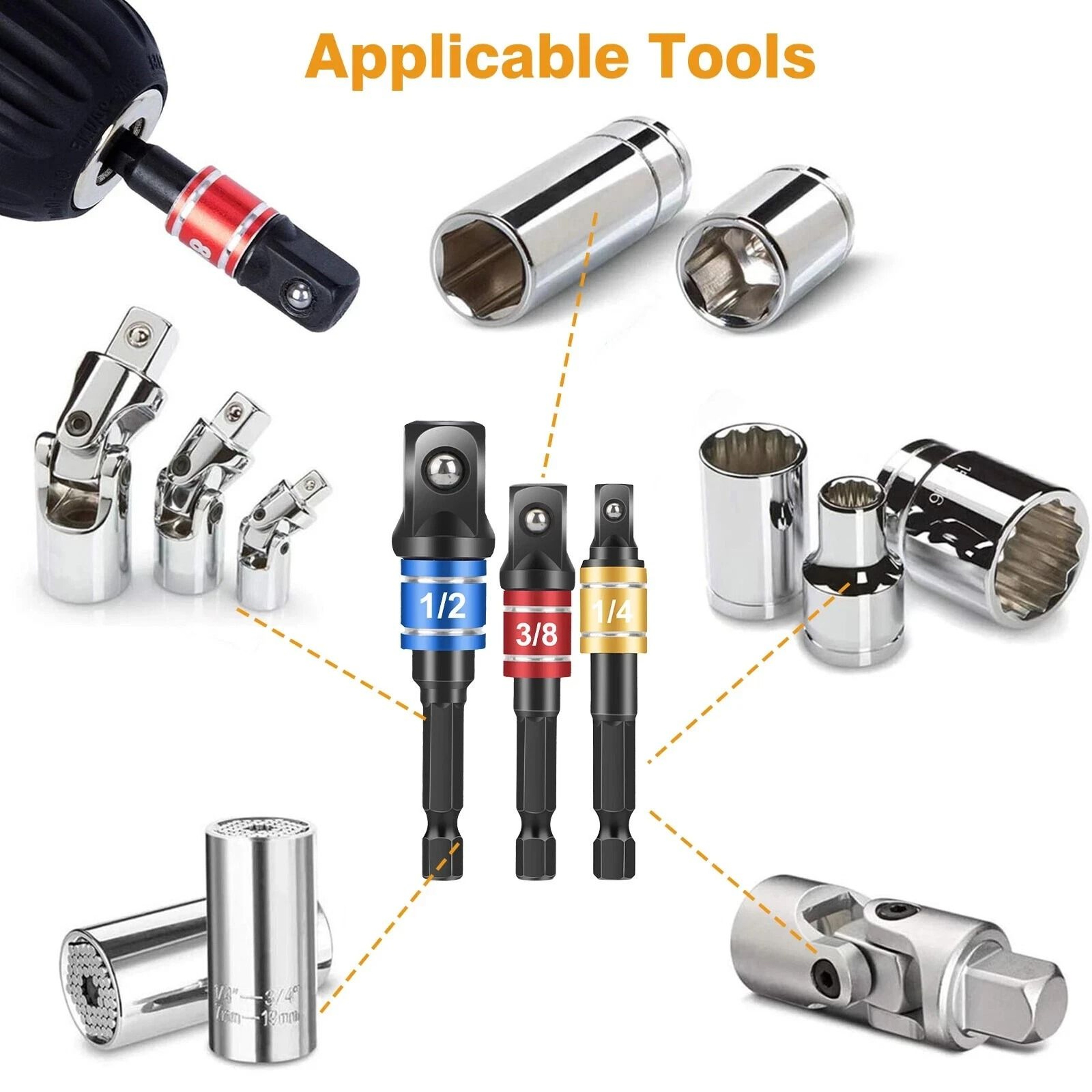 Socket Adapter Impact Hex Shank Drill Bits Set With Right Angle Extension 2