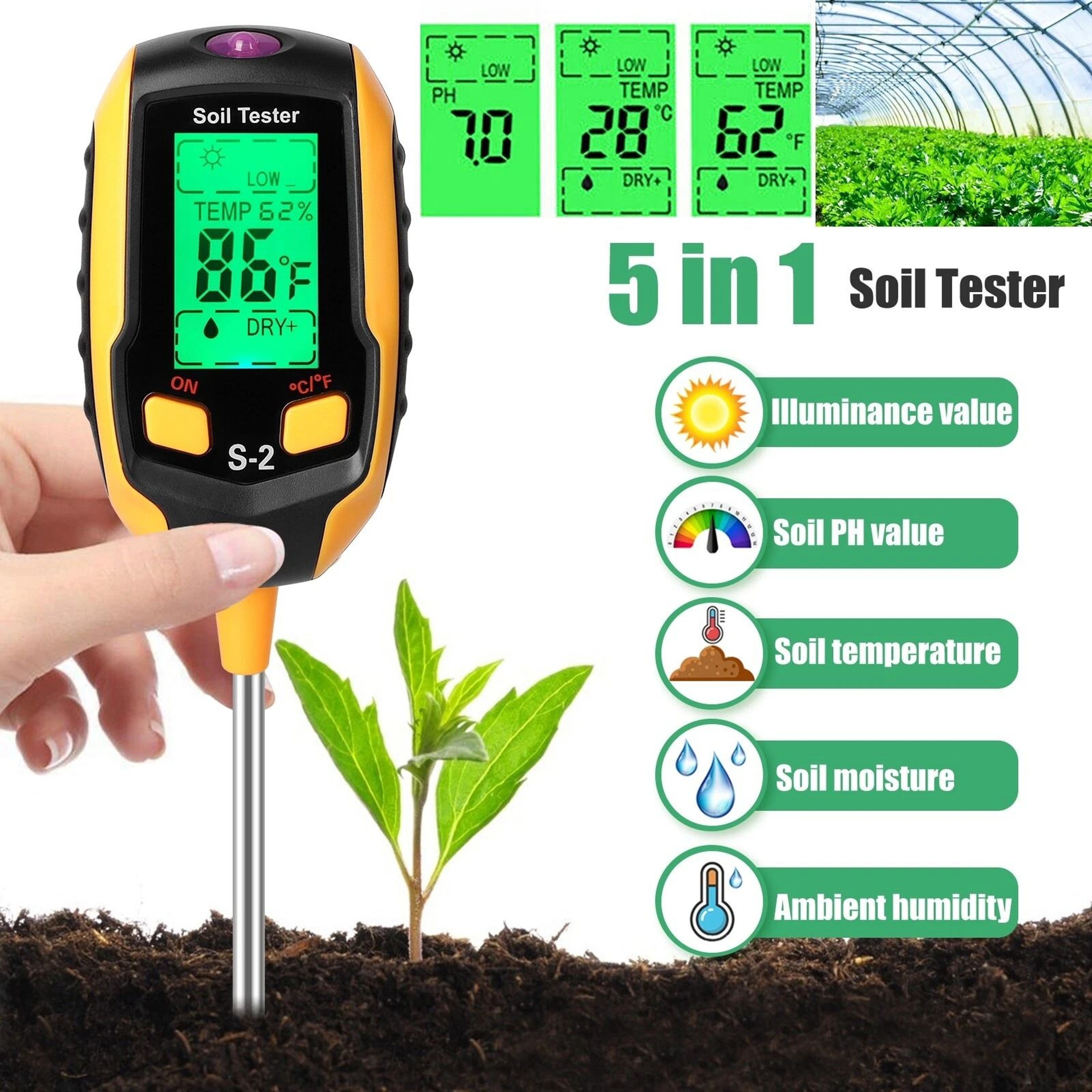 Digital Soil Moisture Tester For Plants Lawn And Garden PH Temperature  Light Meter 9