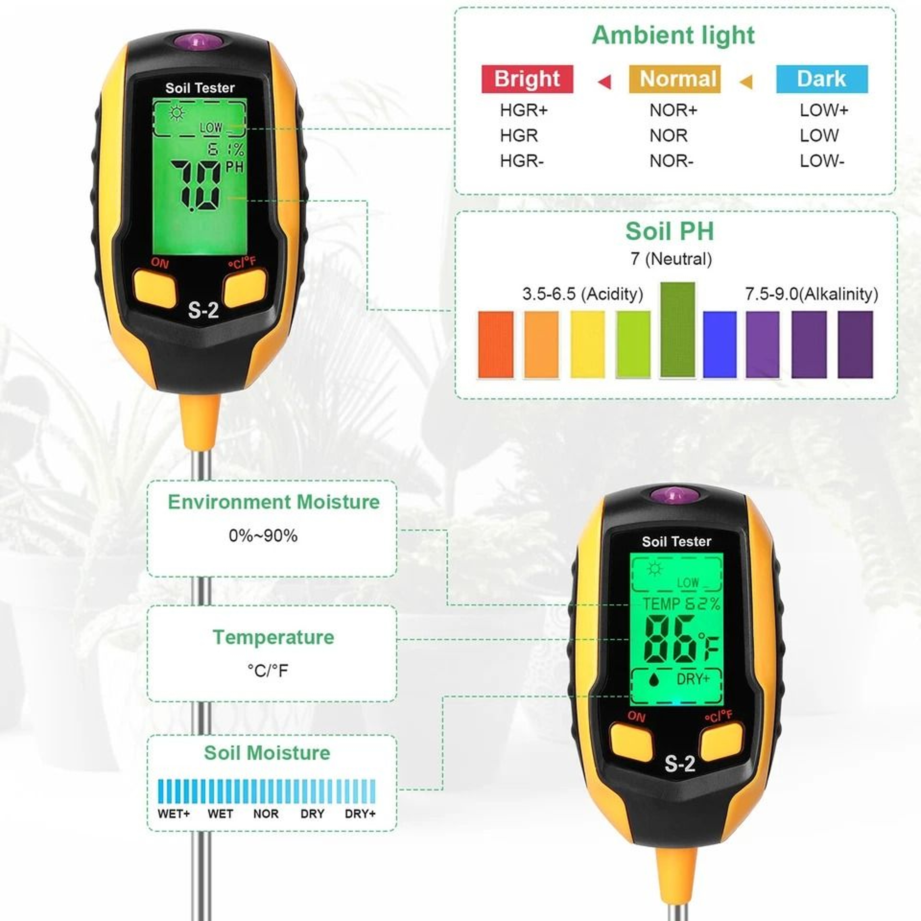 Digital Soil Moisture Tester For Plants Lawn And Garden PH Temperature  Light Meter 8