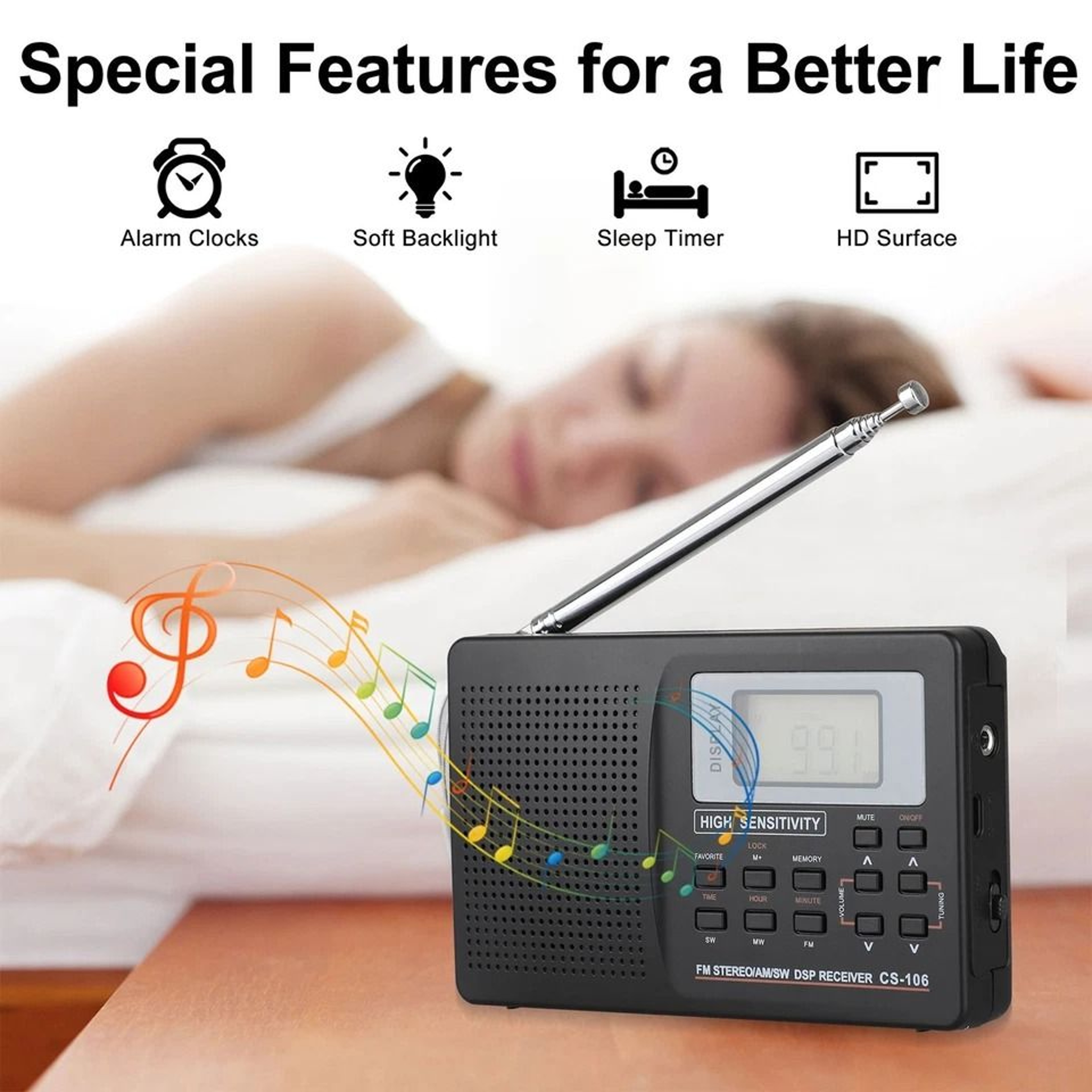 Portable Radio Receiver With Digital LCD Screen And Stereo Speaker Alarm 9