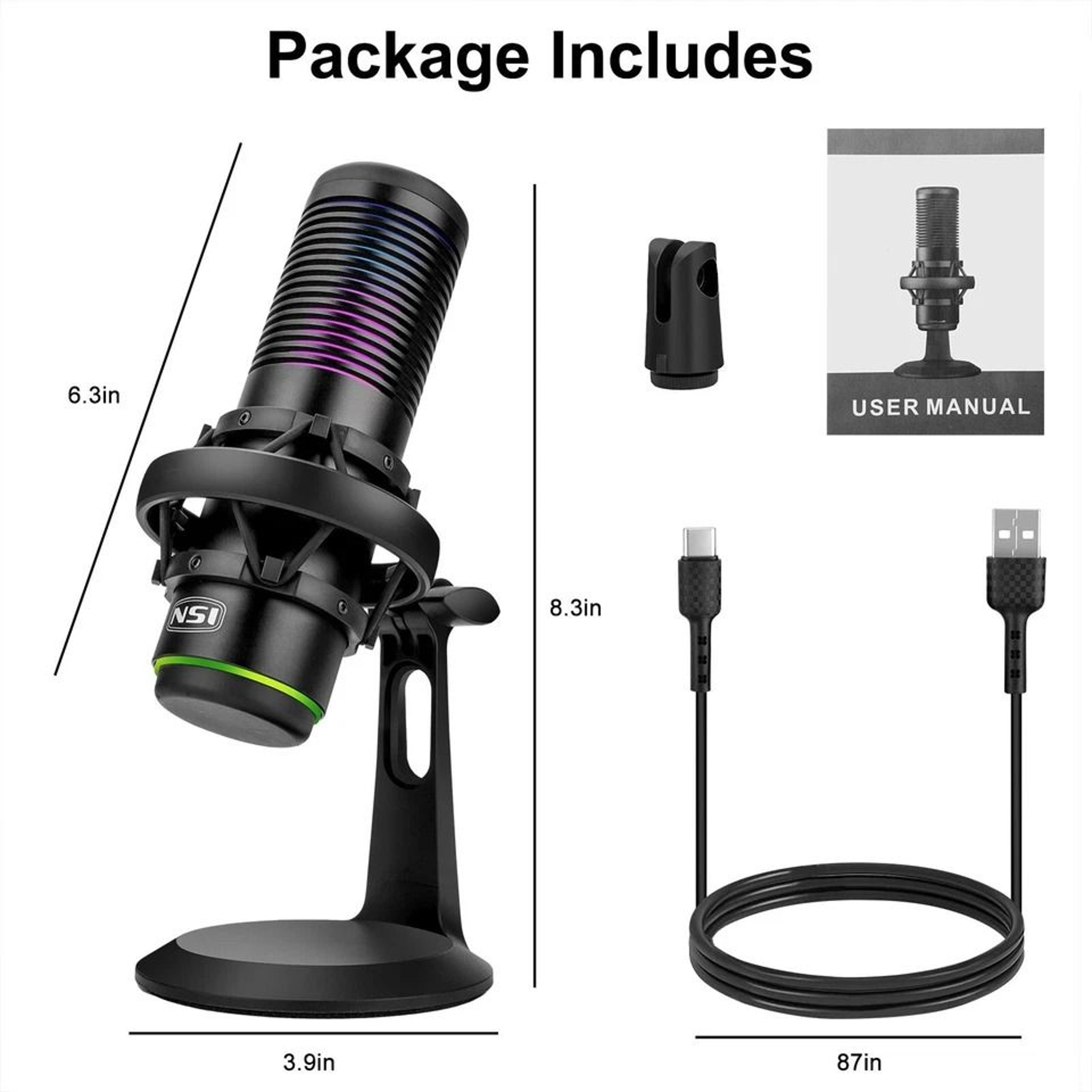 USB Microphone With Noise Cancellation Cardioid Condenser Gaming Mic For PC  Laptop 7