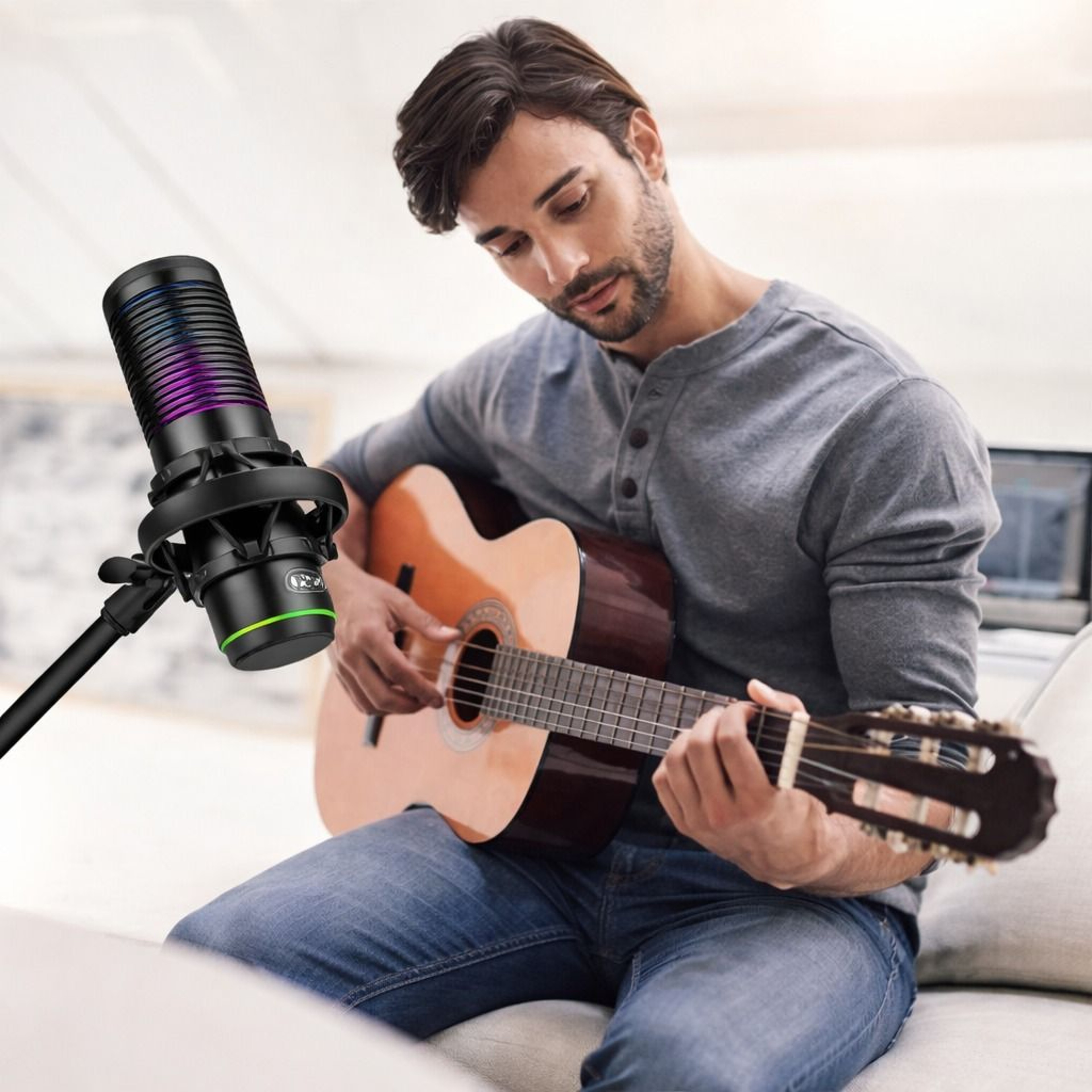 USB Microphone With Noise Cancellation Cardioid Condenser Gaming Mic For PC  Laptop 0