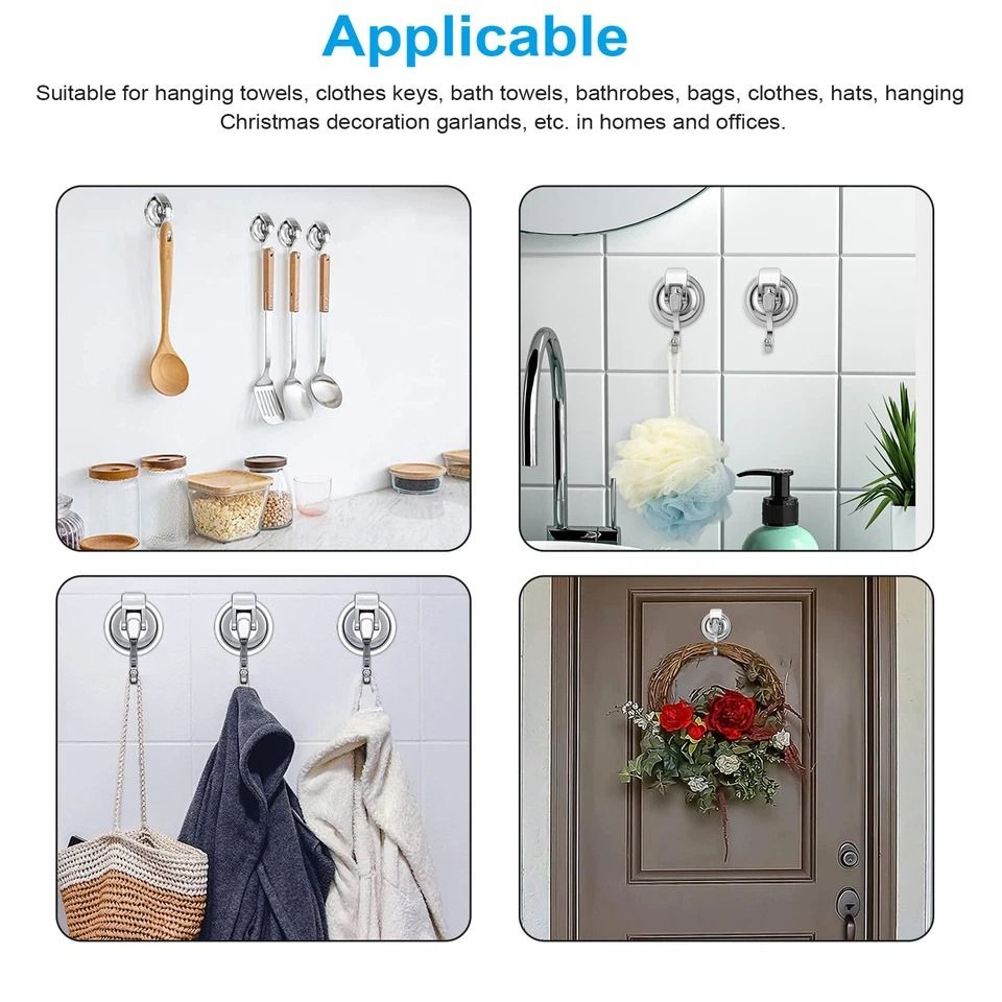 Heavy Duty Suction Cup Hooks Waterproof Wall Hanger For Kitchen  Bathroom 2