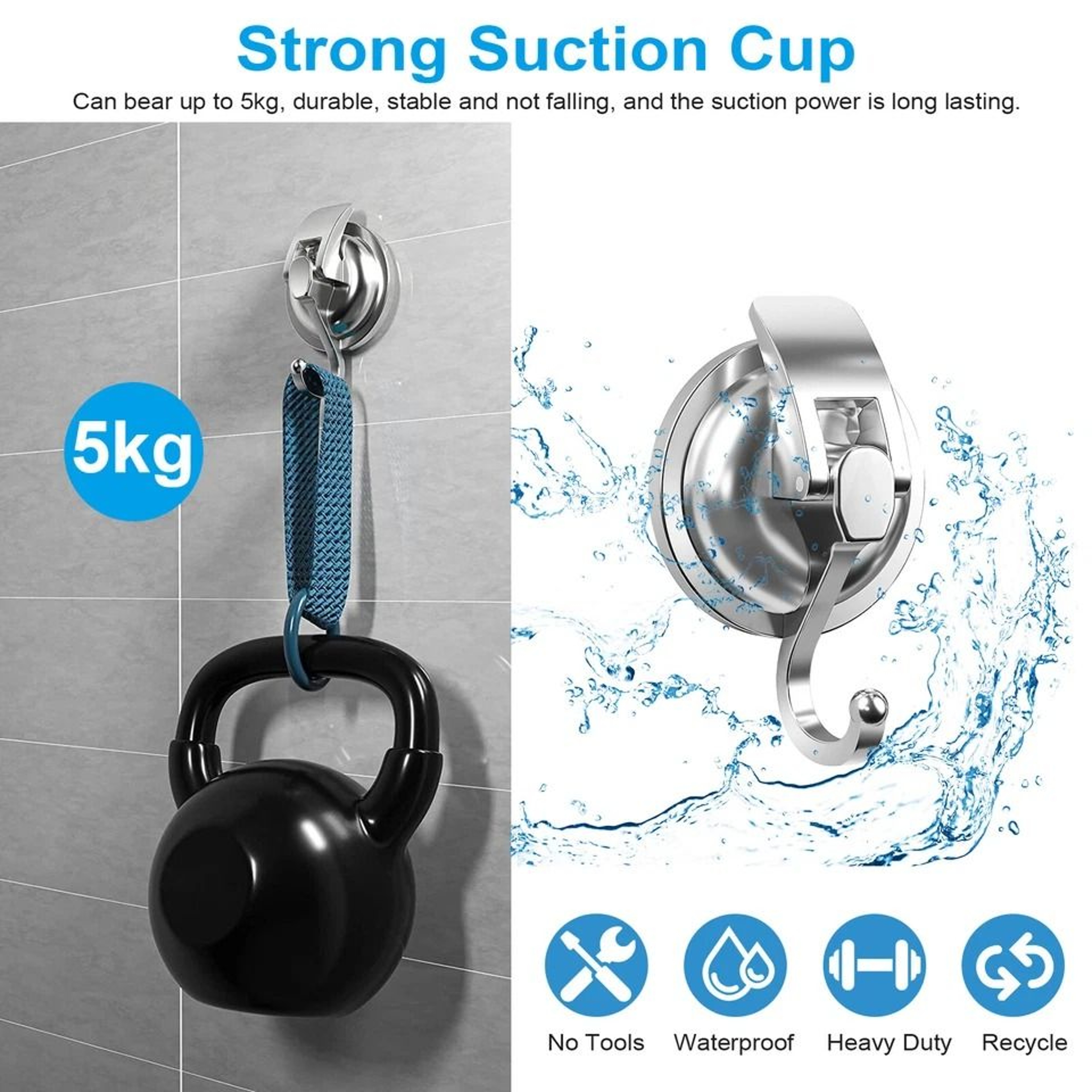 Heavy Duty Suction Cup Hooks Waterproof Wall Hanger For Kitchen  Bathroom 5