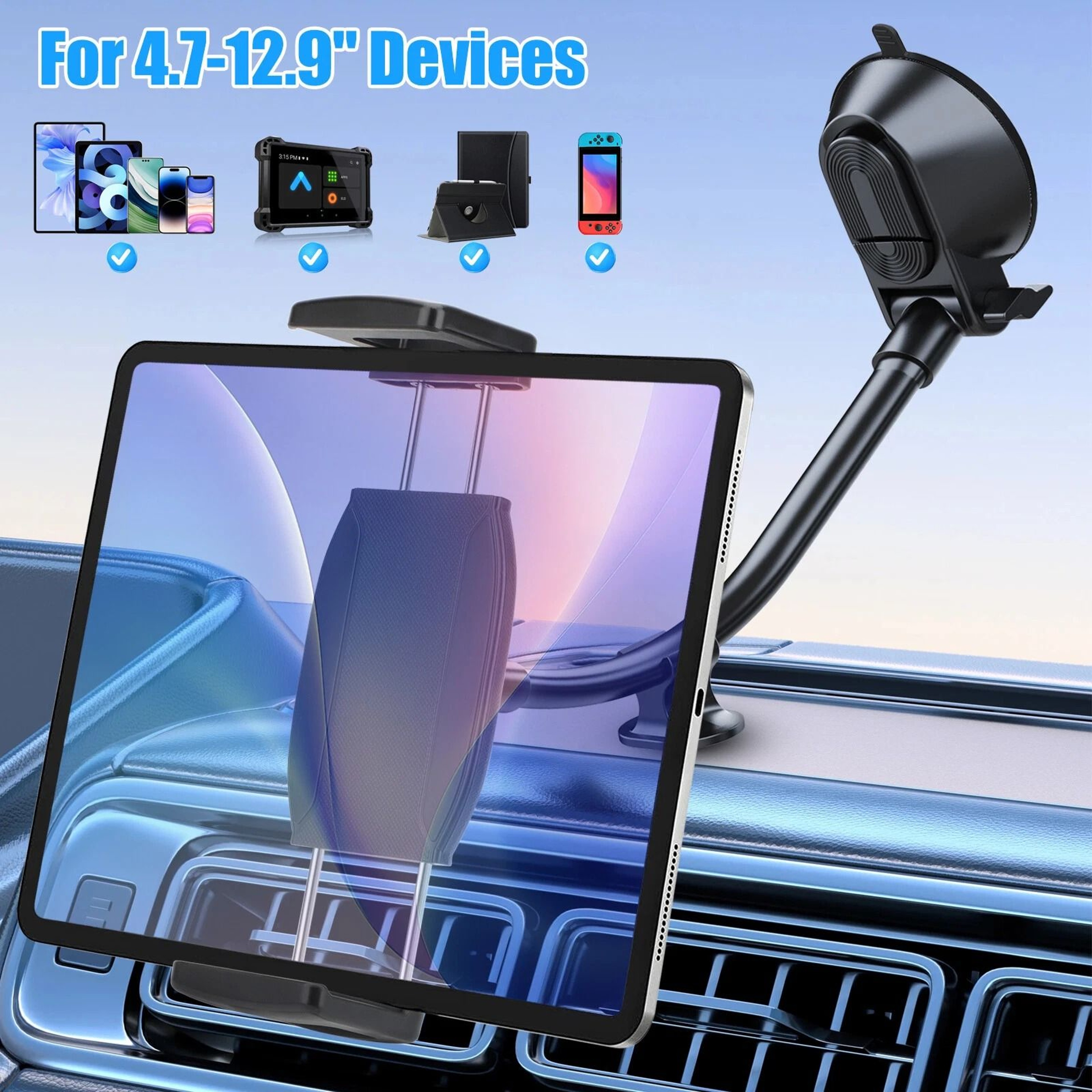 Car Tablet Holder Gooseneck Windshield  Dashboard Mount 6