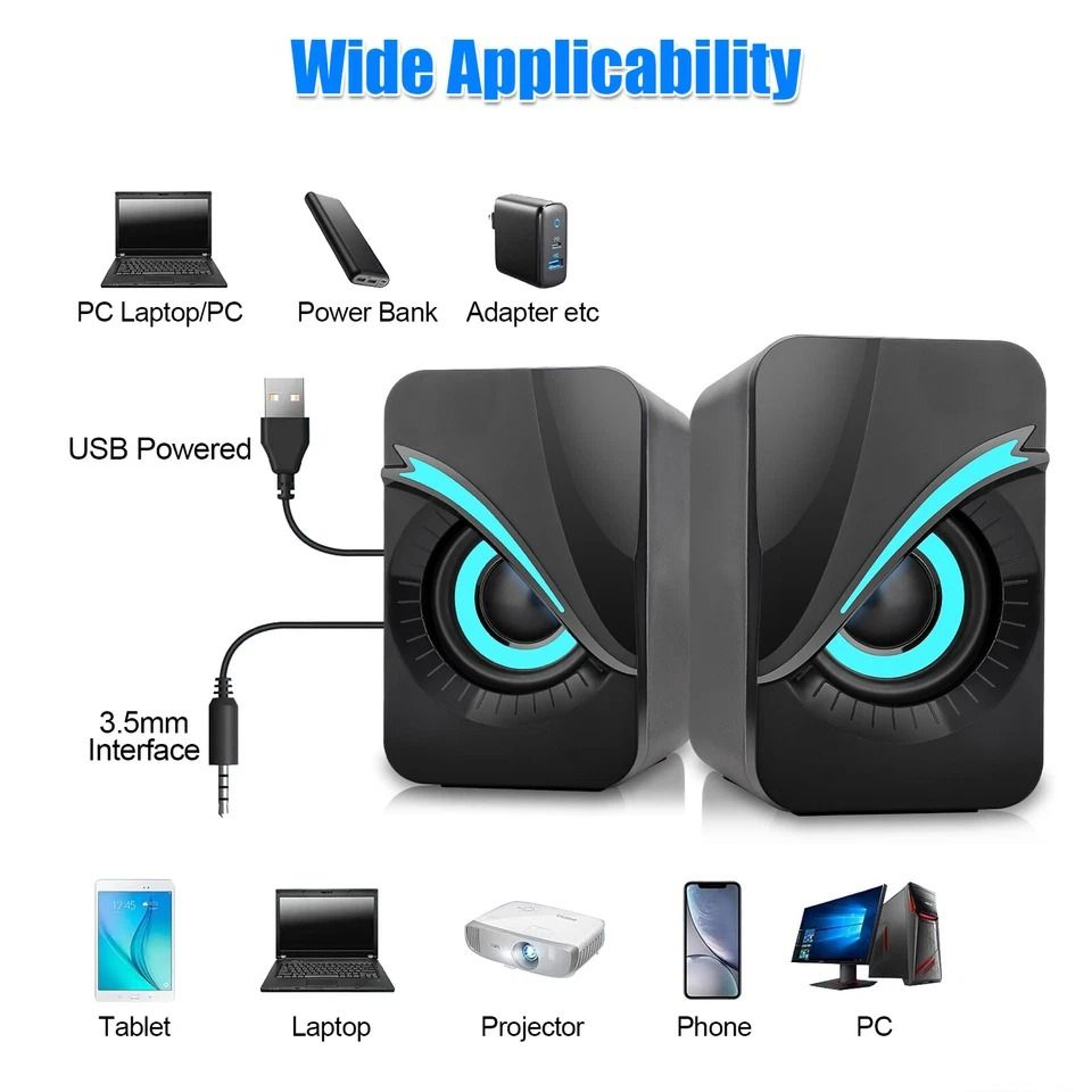 RGB LED Computer Speakers With Enhanced Bass Wired USB Stereo System For Desktop  Laptop 2
