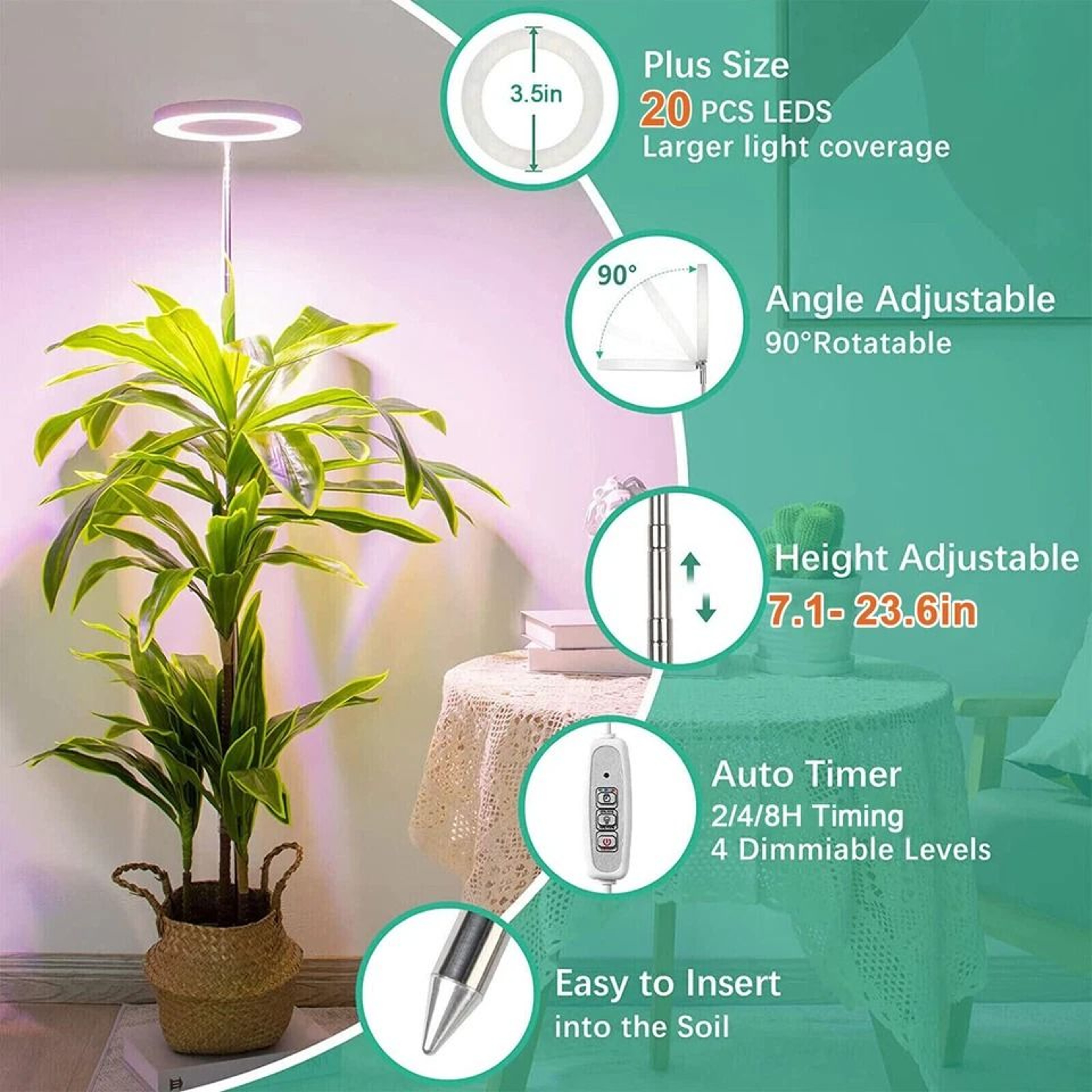 LED Grow Light For Indoor Plants Full Spectrum With Auto Timer  Dimmable Brightness 7