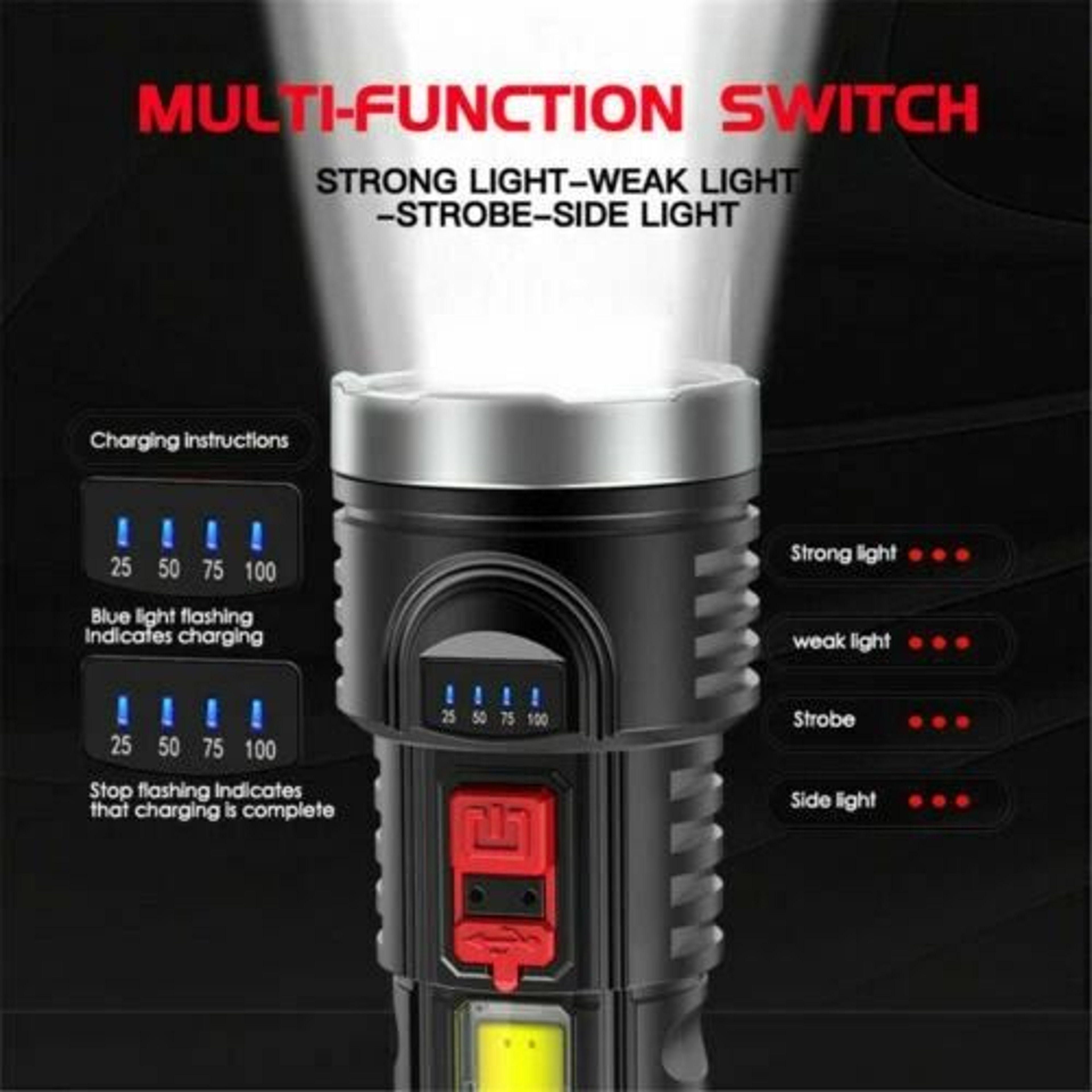 Super Bright Tactical Flashlight USB Rechargeable  Battery Waterproof LED Torch 6