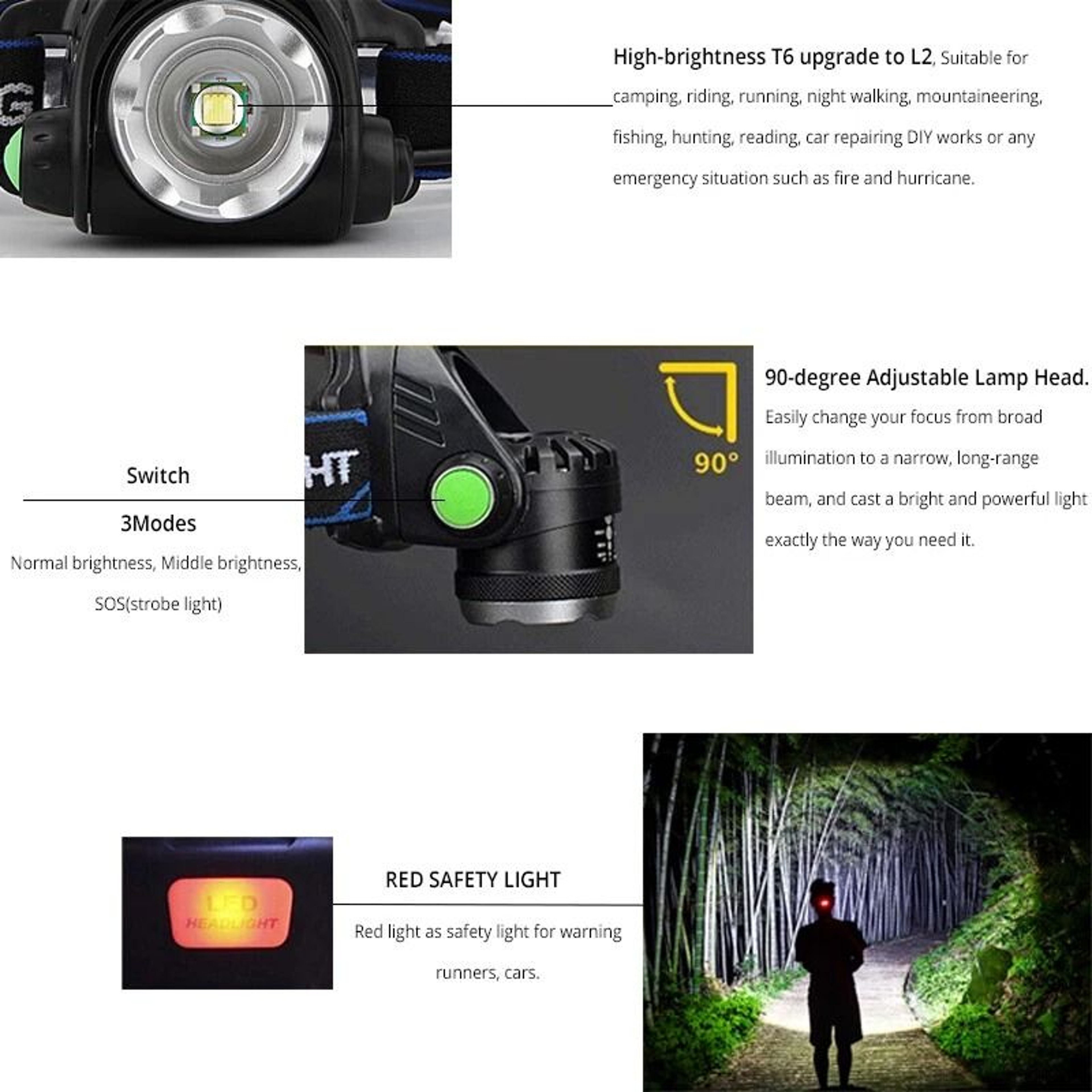 Rechargeable LED Headlamp With Zoomable Head Torch And Flashlight For Outdoor Activities 4