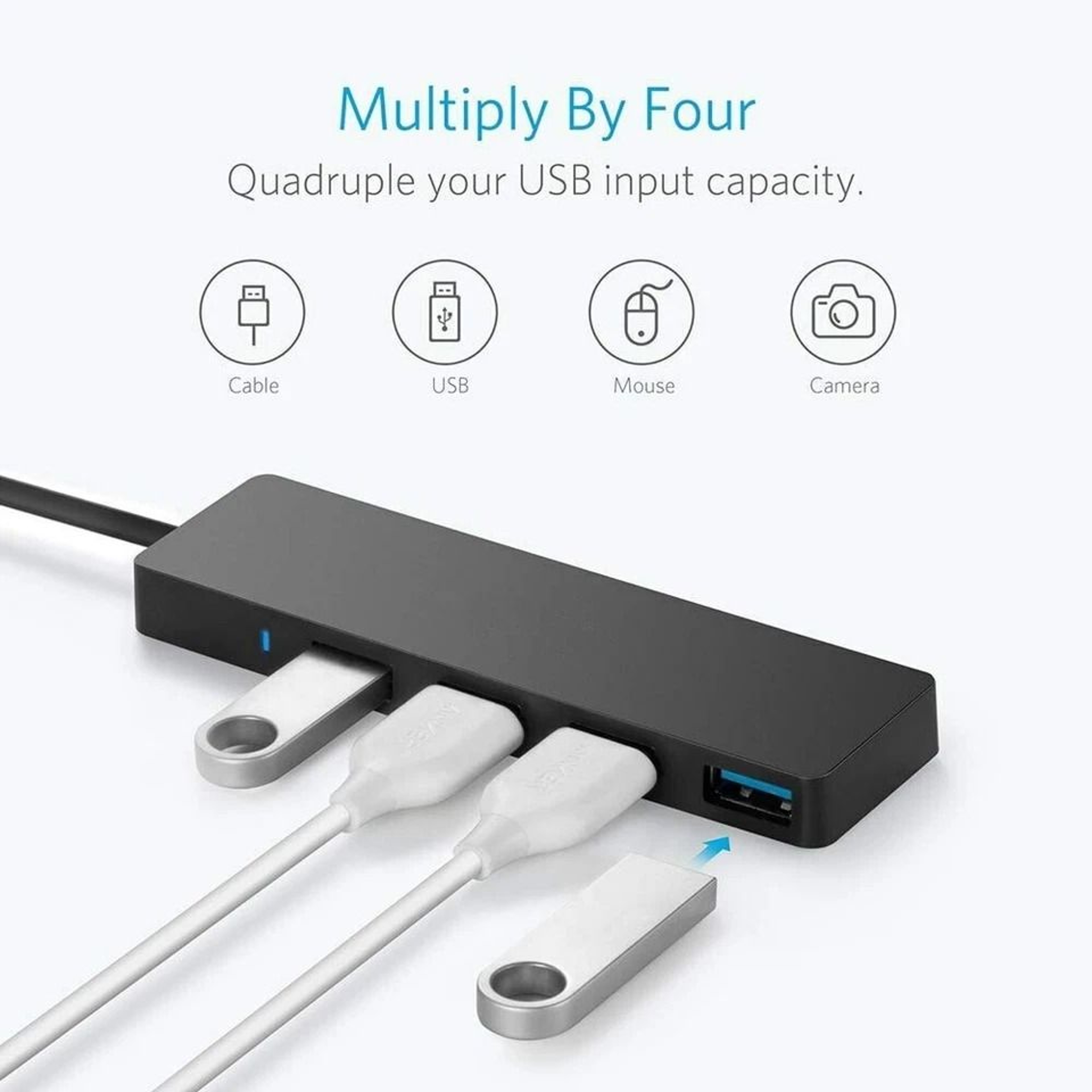 USB Hub Adapter For PC Mac  Laptop Ultra Slim SuperSpeed Data Charger 4