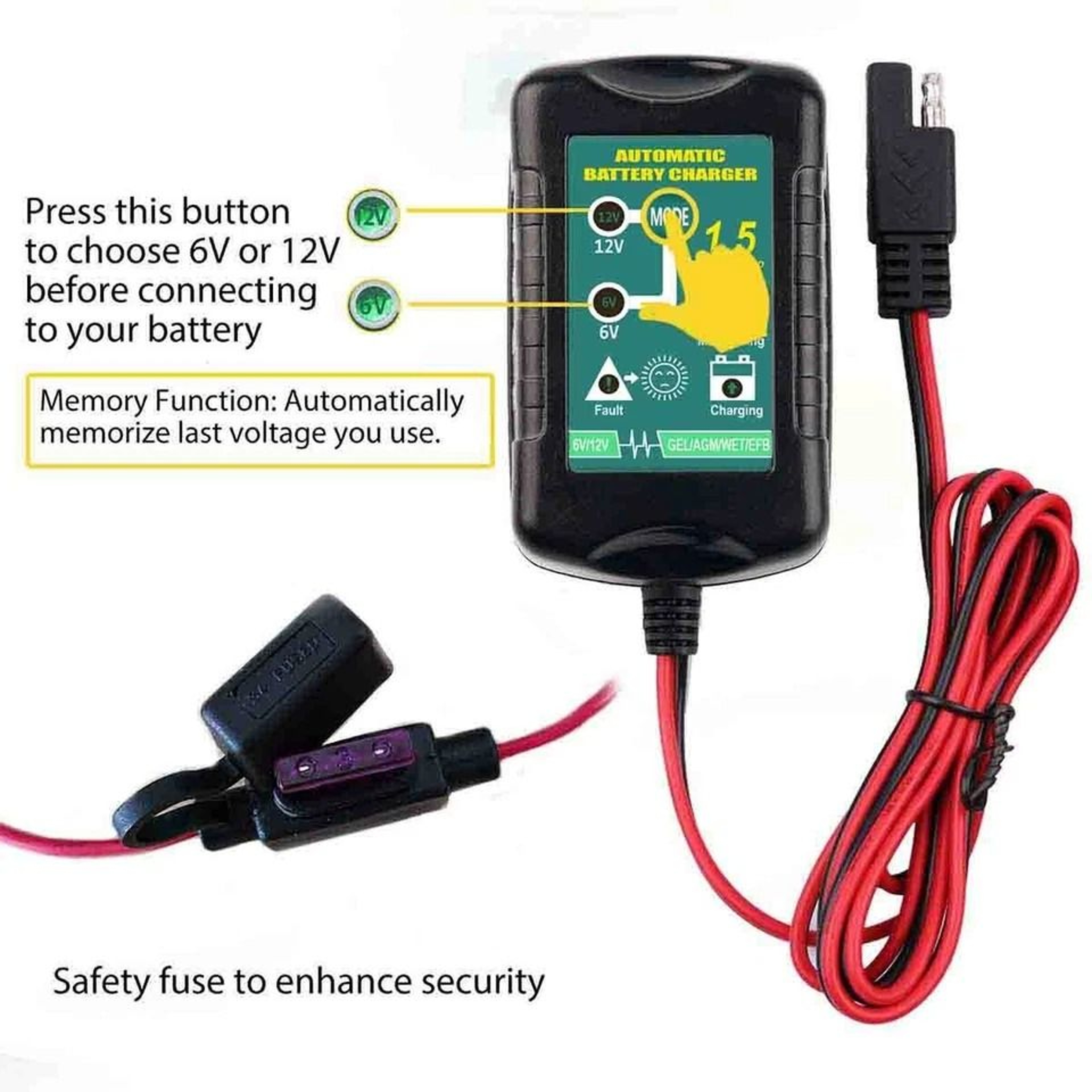 Automatic Battery Charger Maintainer Trickle  Float Mode For Motorcycle Car And ATV Smart Charging 1