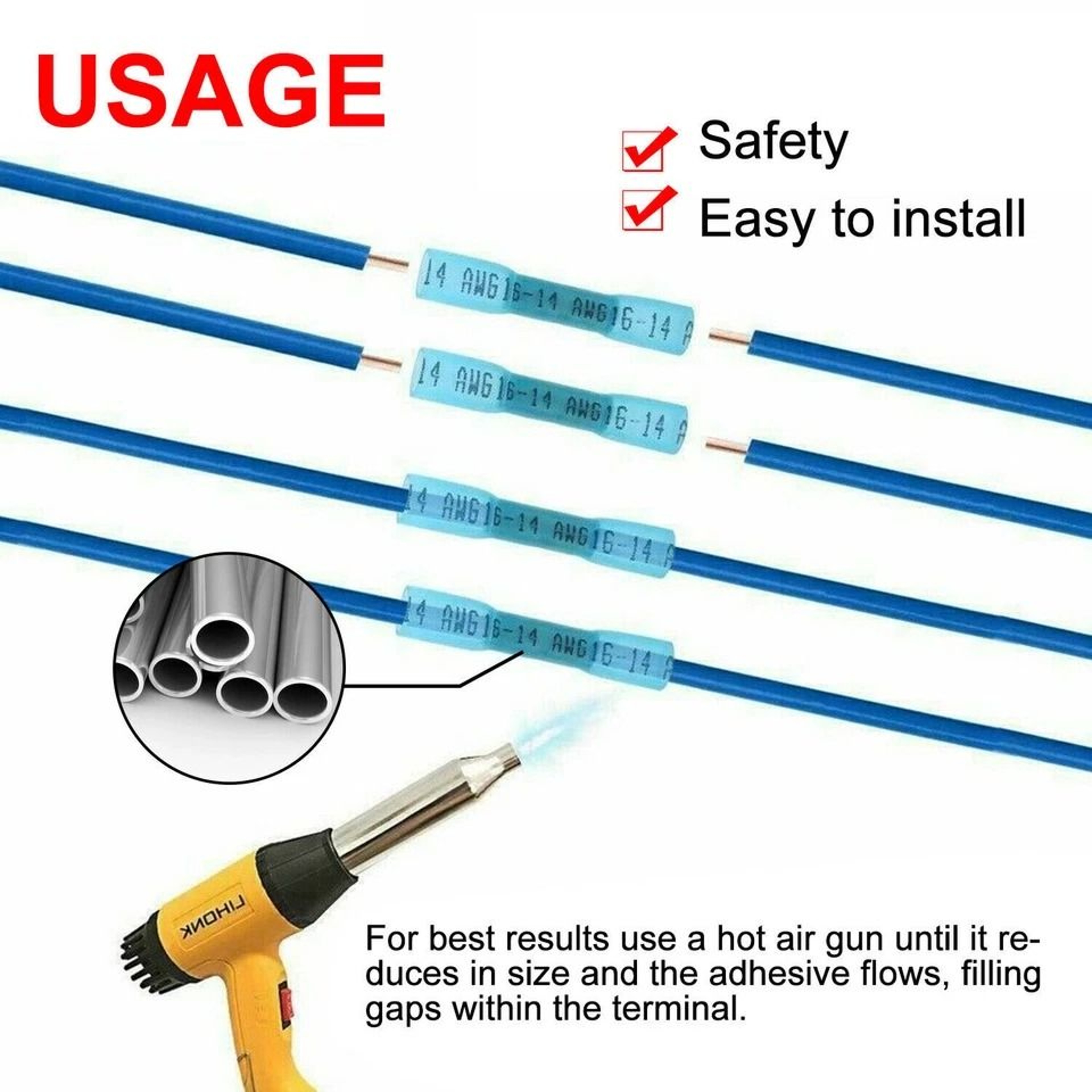 Heat Shrink Butt Wire Splice Connectors Waterproof Crimp Terminals For Automotive Marine  Outdoor U 4