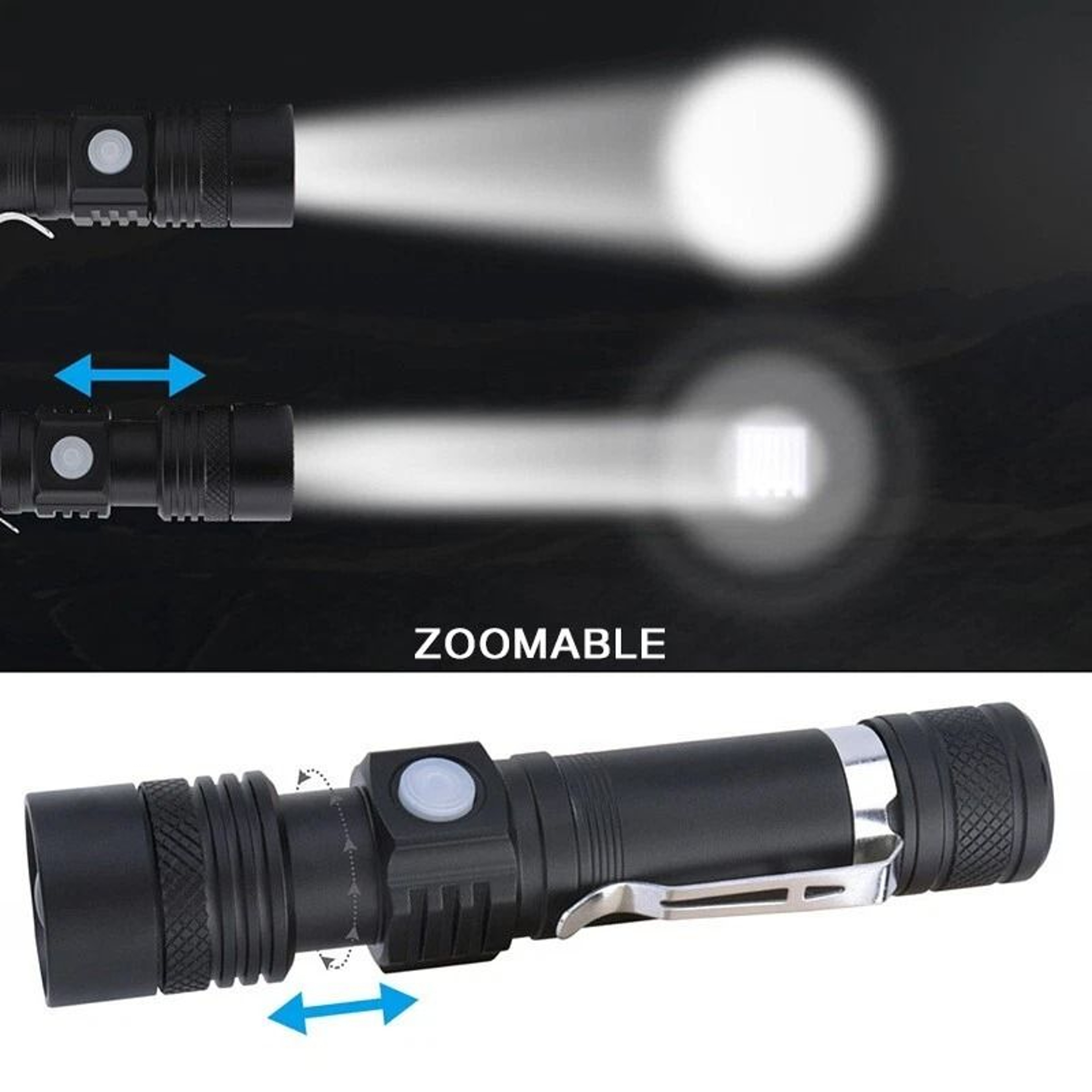 Rechargeable Tactical LED Flashlight Super Bright Zoomable USB Rechargeable Waterproof 7