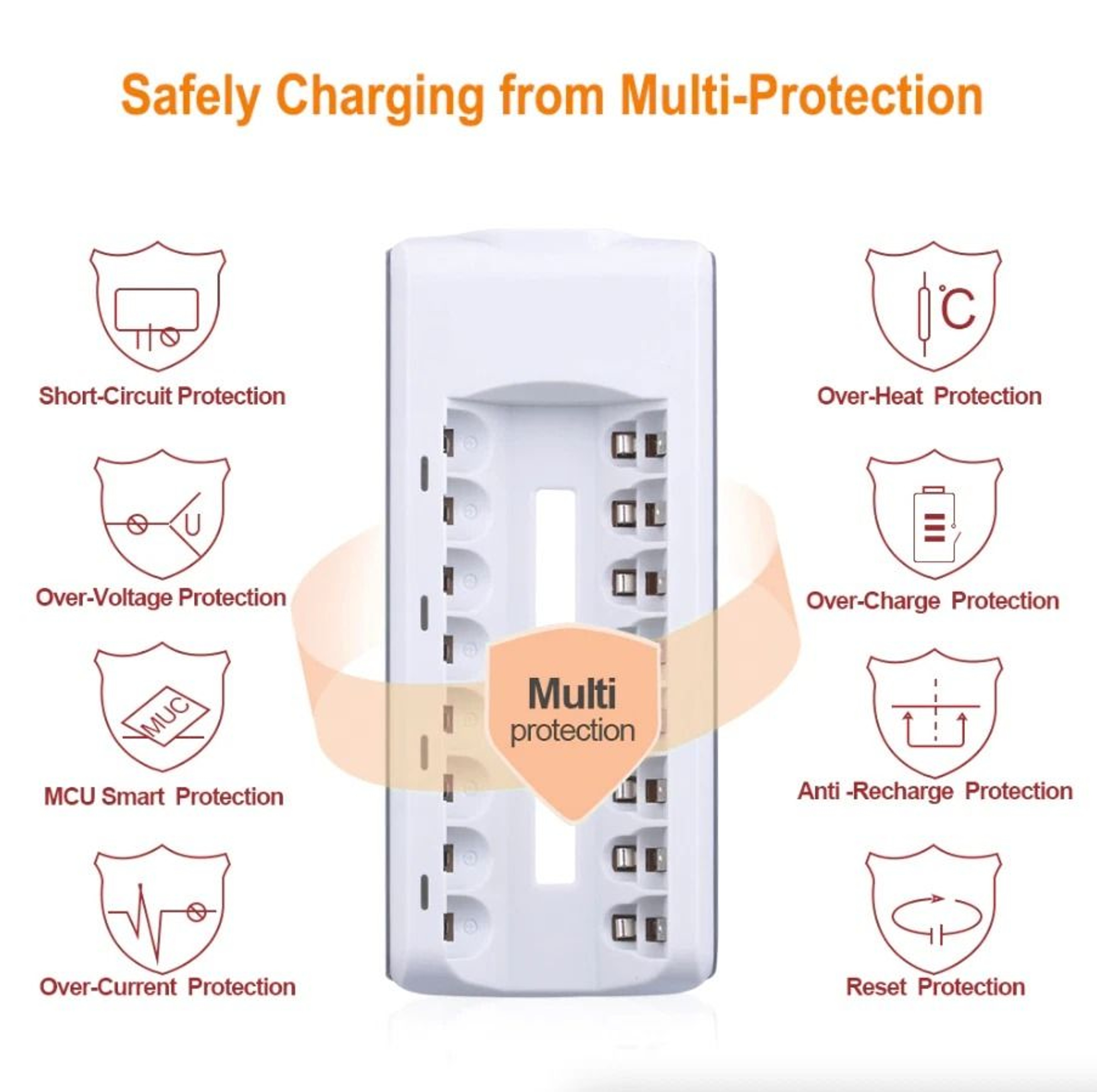 Rechargeable Battery Charger With 8 Slots Fast Charge 5