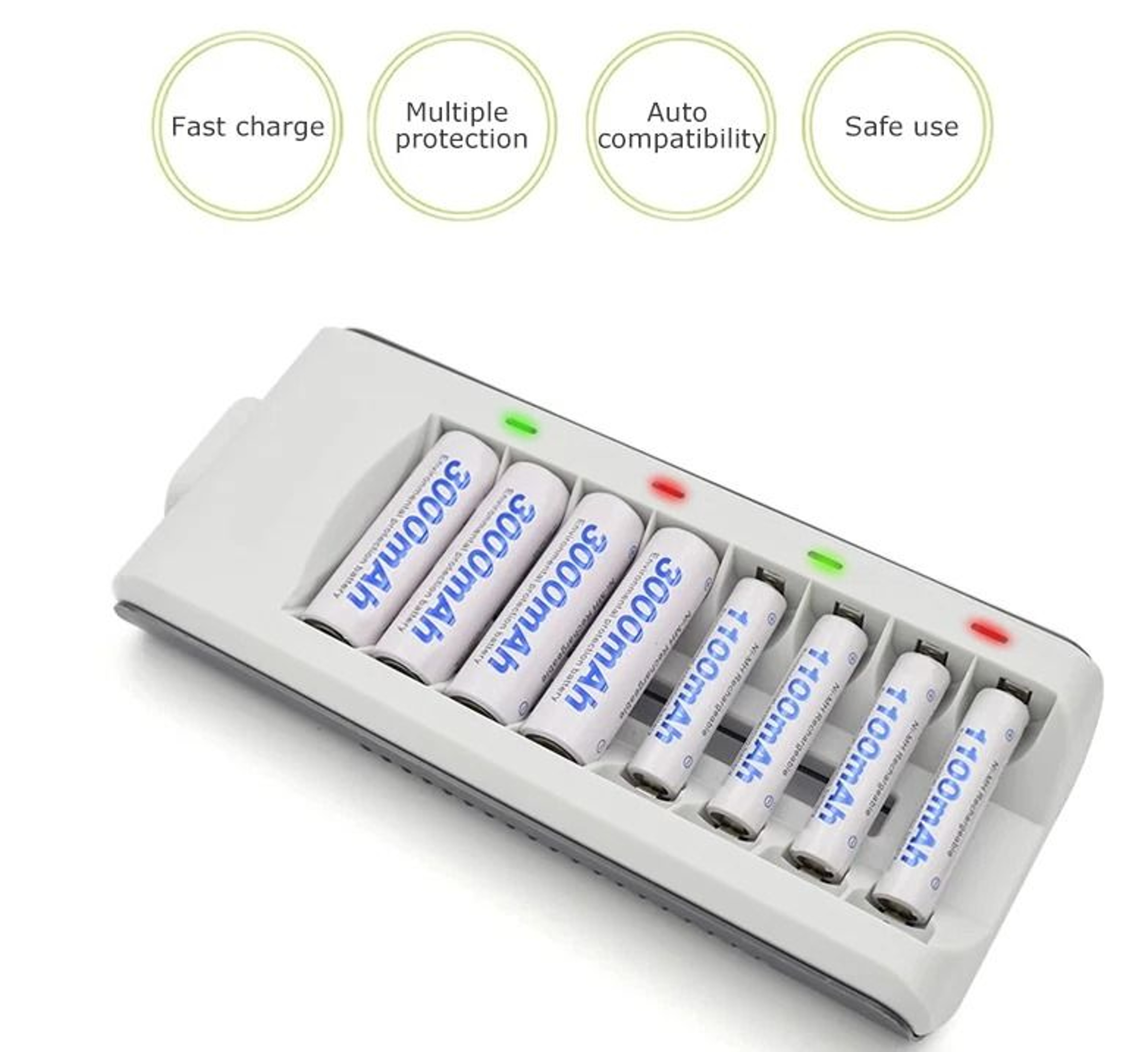 Rechargeable Battery Charger With 8 Slots Fast Charge 8
