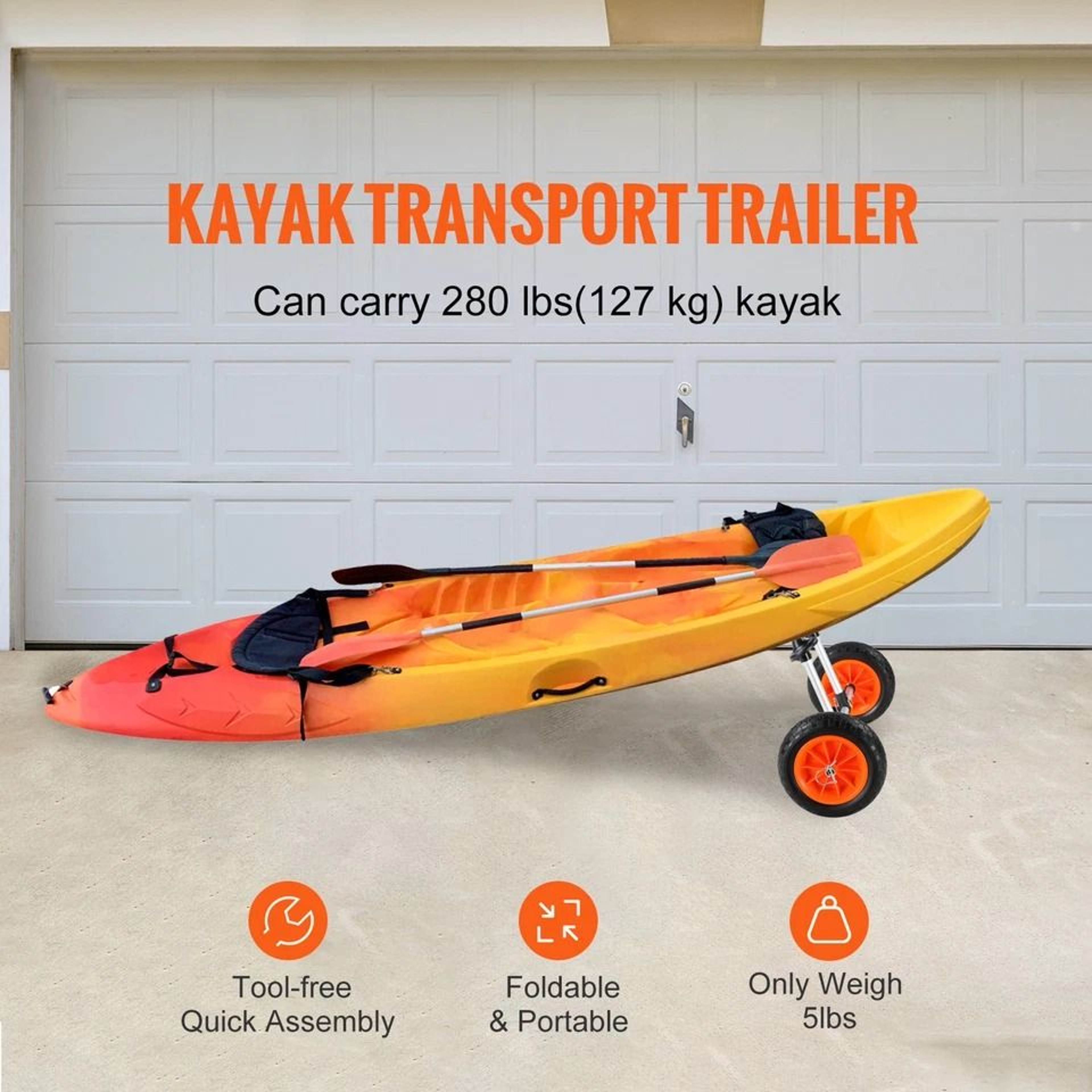 Adjustable Kayak Cart With Solid Tires For Canoe  Boat Carrier 7