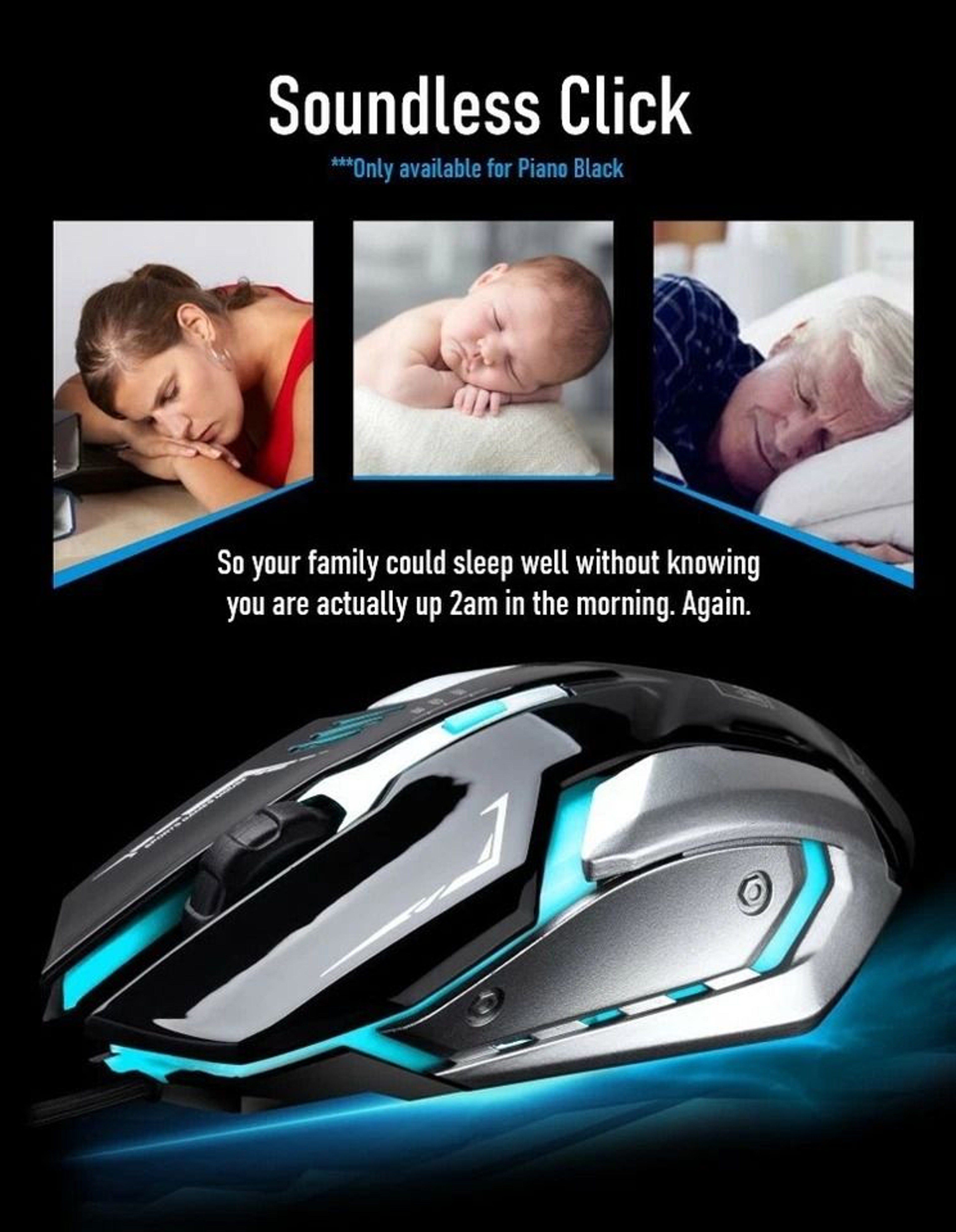 Gaming Mouse LED Breathing Fire Silent USB Wired For Laptop And PC 6