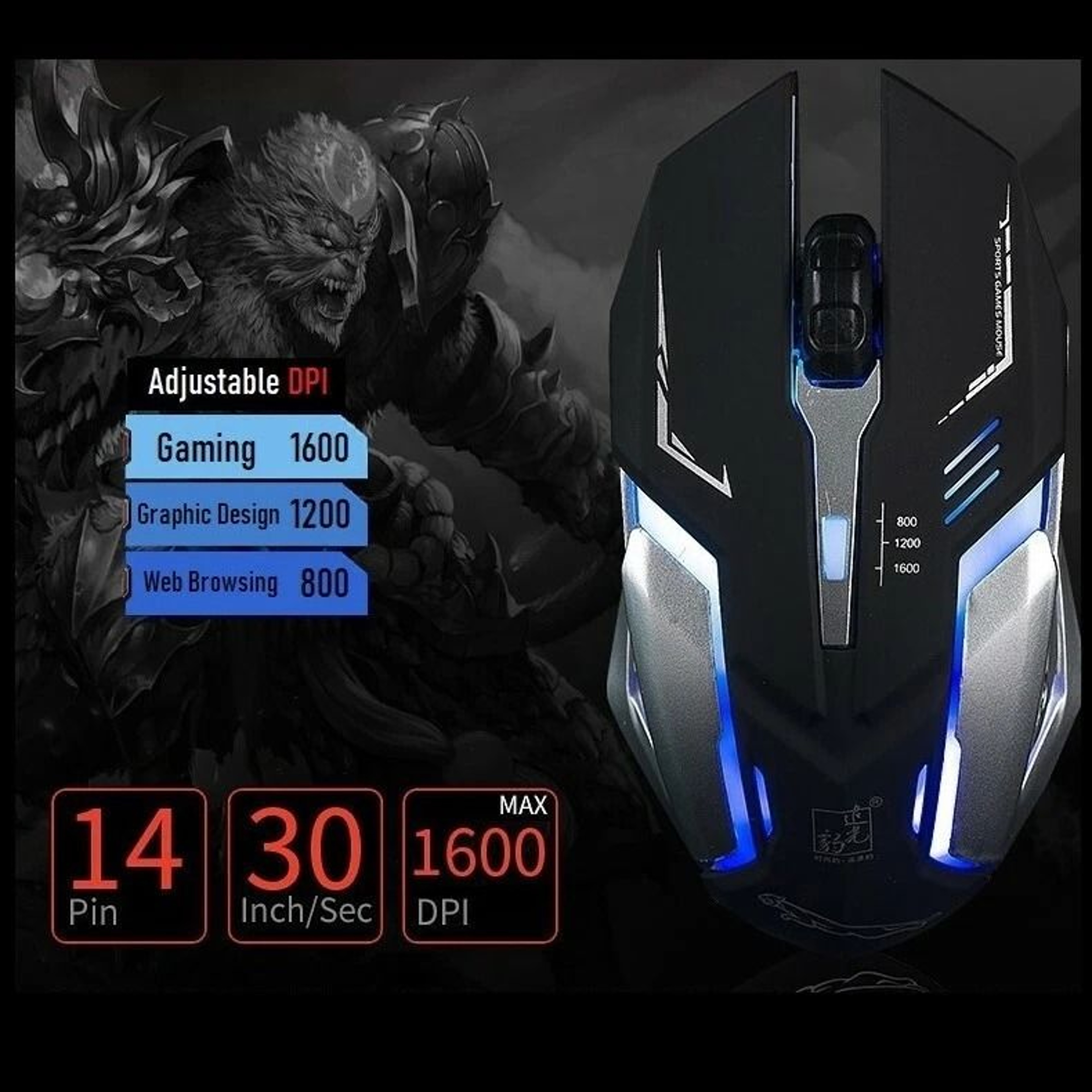 Gaming Mouse LED Breathing Fire Silent USB Wired For Laptop And PC 9