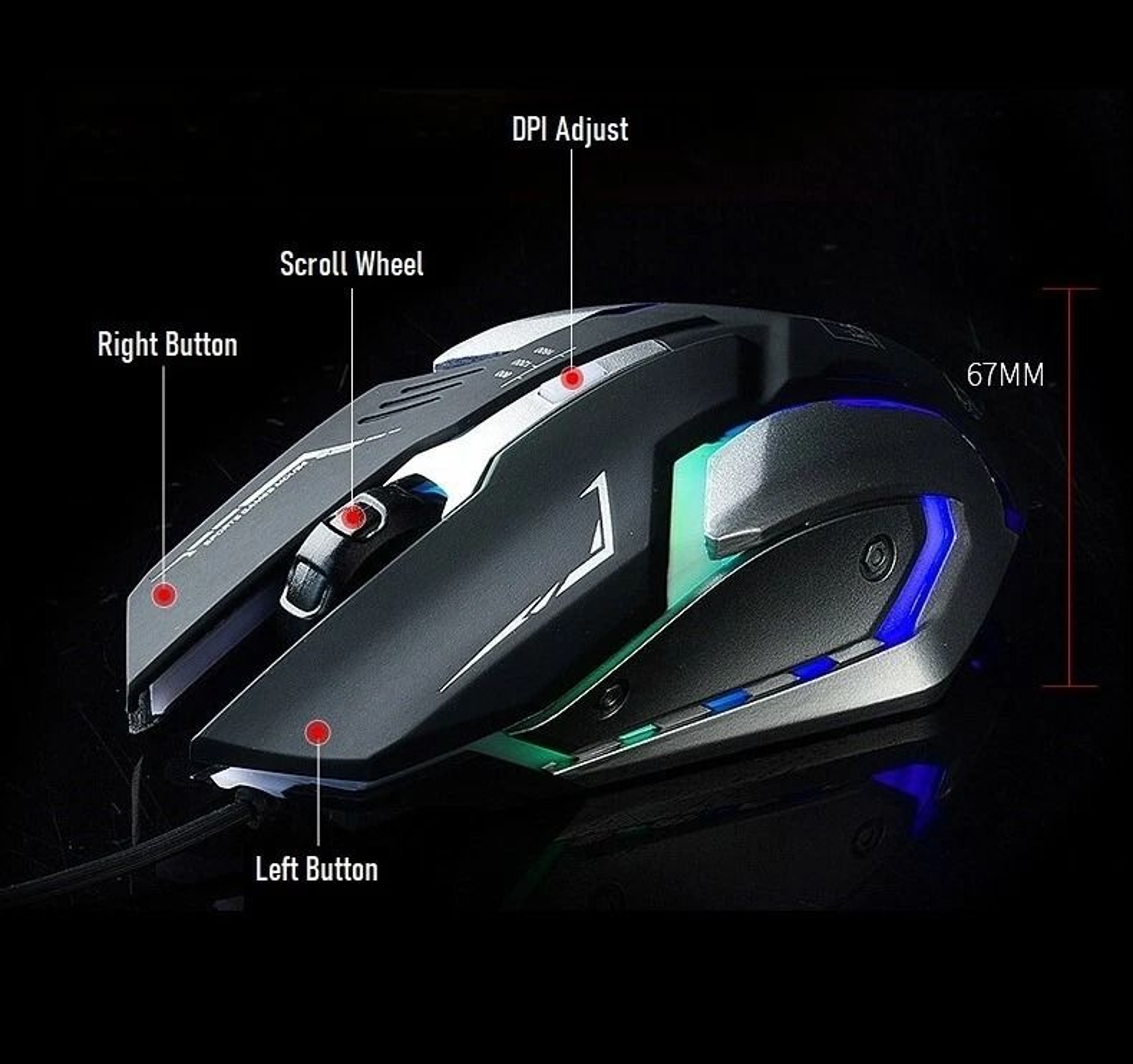 Gaming Mouse LED Breathing Fire Silent USB Wired For Laptop And PC 5