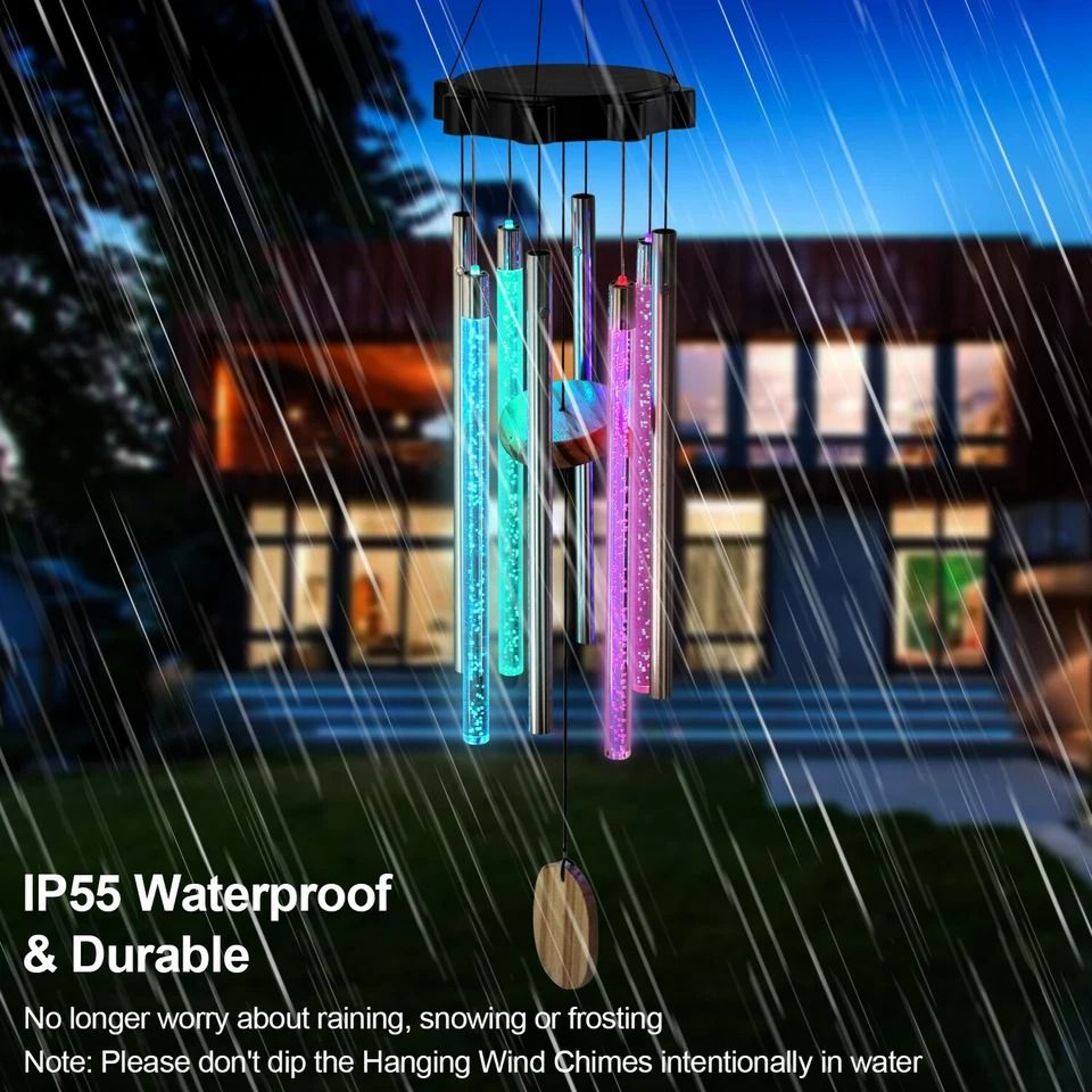 Color Changing Solar Wind Chimes With LED Lights Large Deep Tone Resonant Bell Tubes For Outdoor De 5