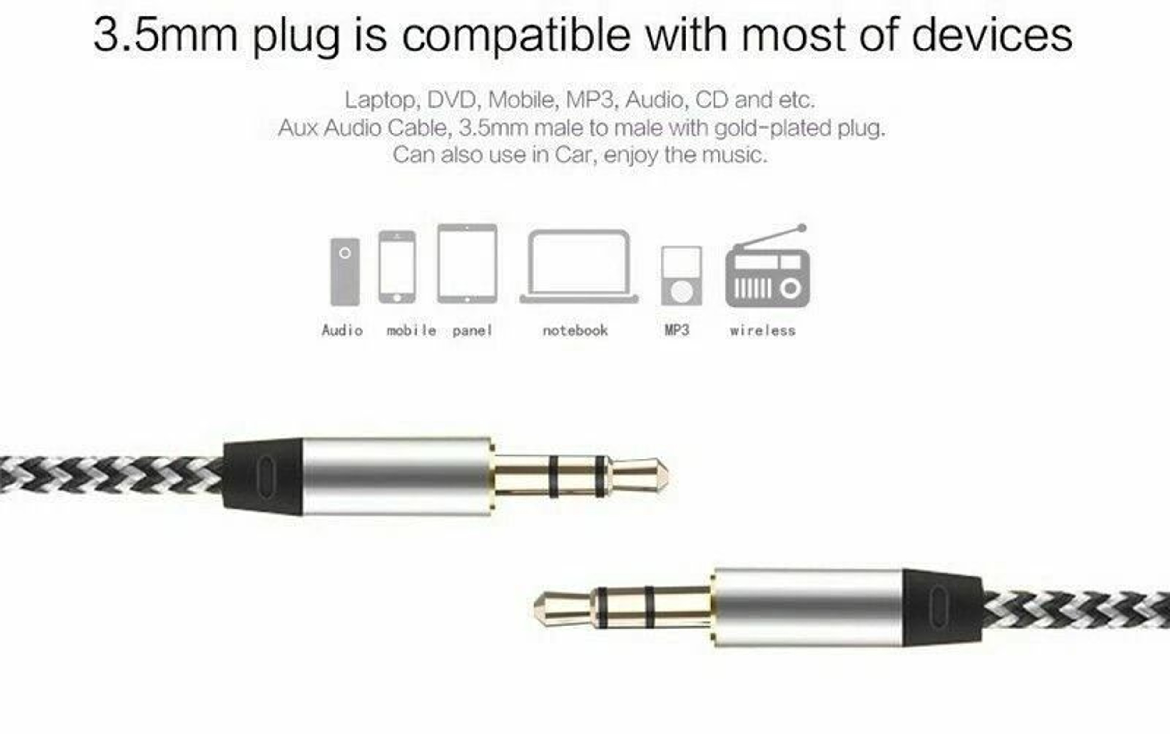 Premium Audio Cable Male To Male Aux Cord For Car Stereo Headphones Universal Compatibility 5