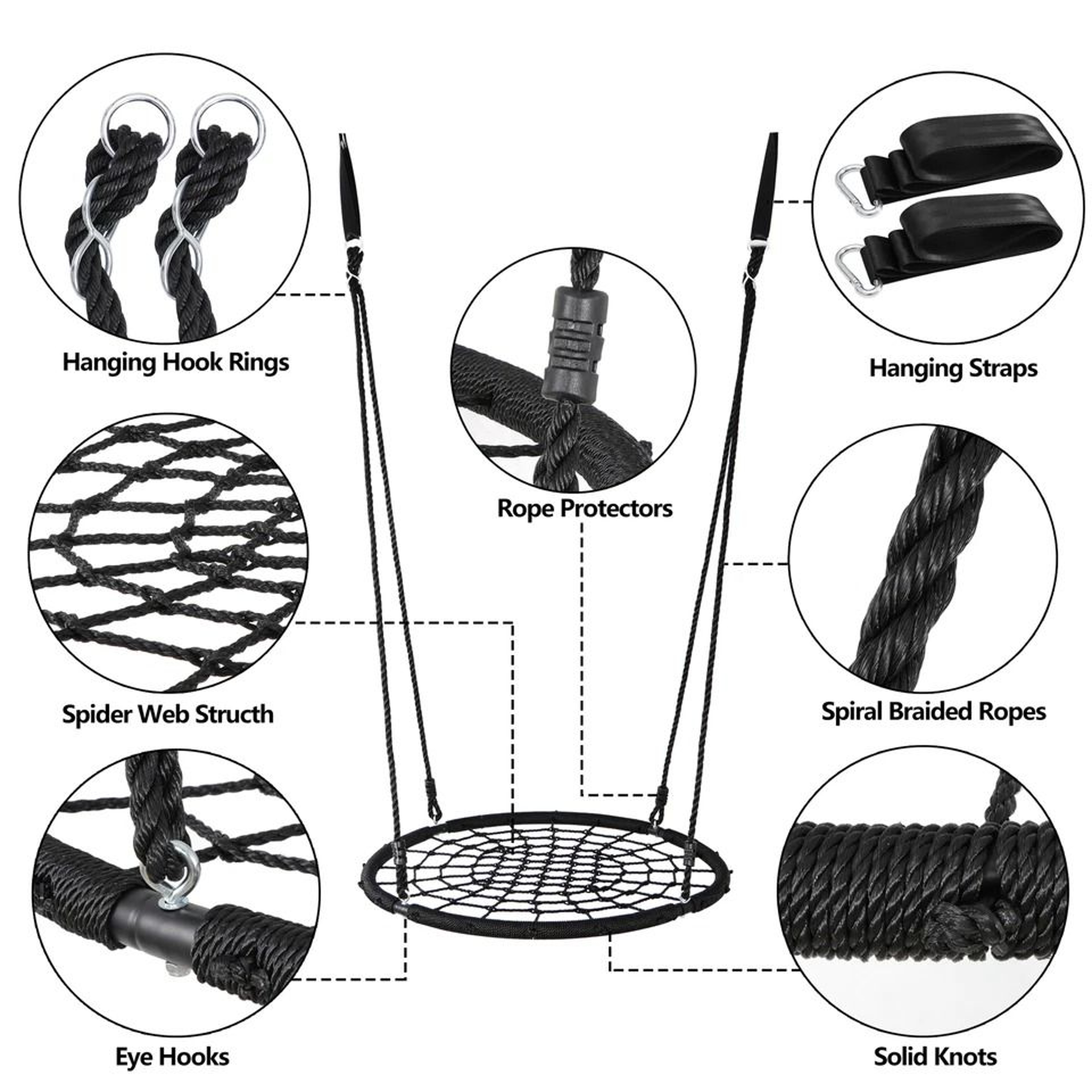 Spider Web Tree Swing Outdoor Kids Platform Swing With Heavy Duty Rope And Steel Frame 7
