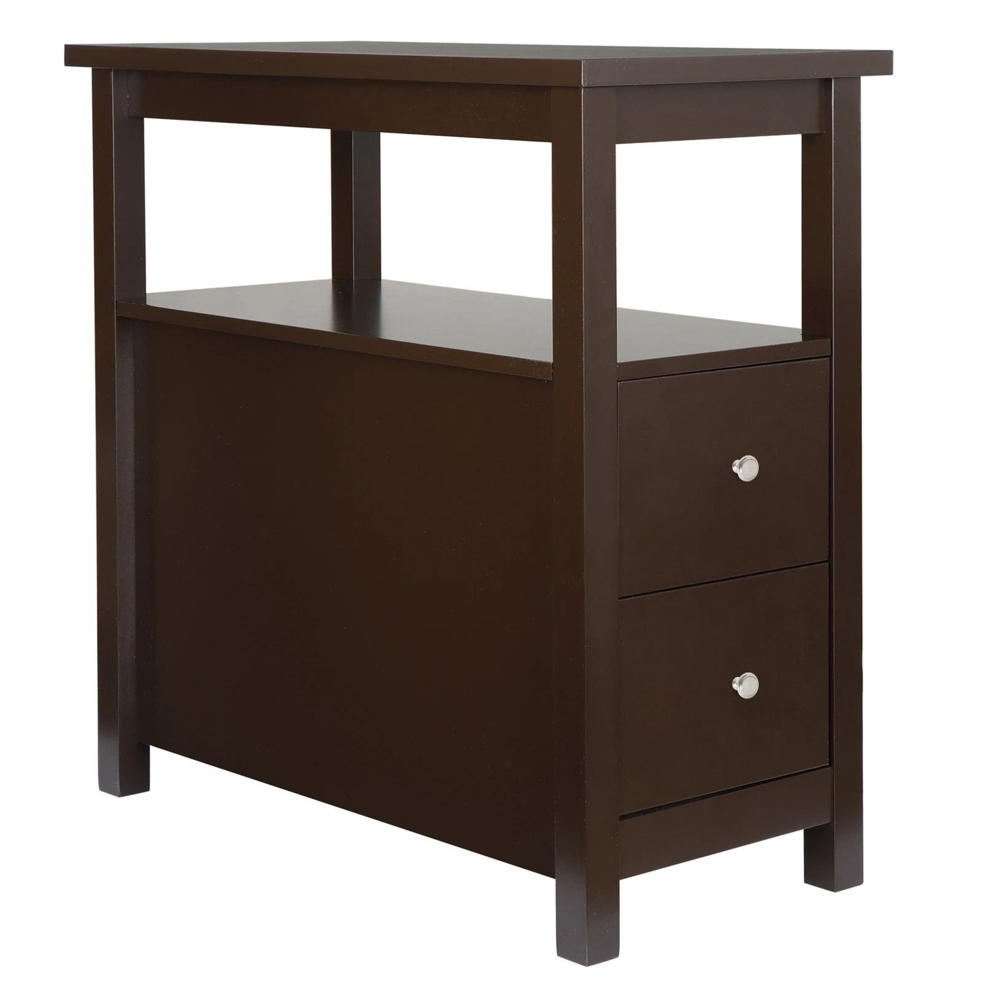 Slim Reddish Brown Narrow End Table With Drawer Storage And Shelf For Small Spaces 6