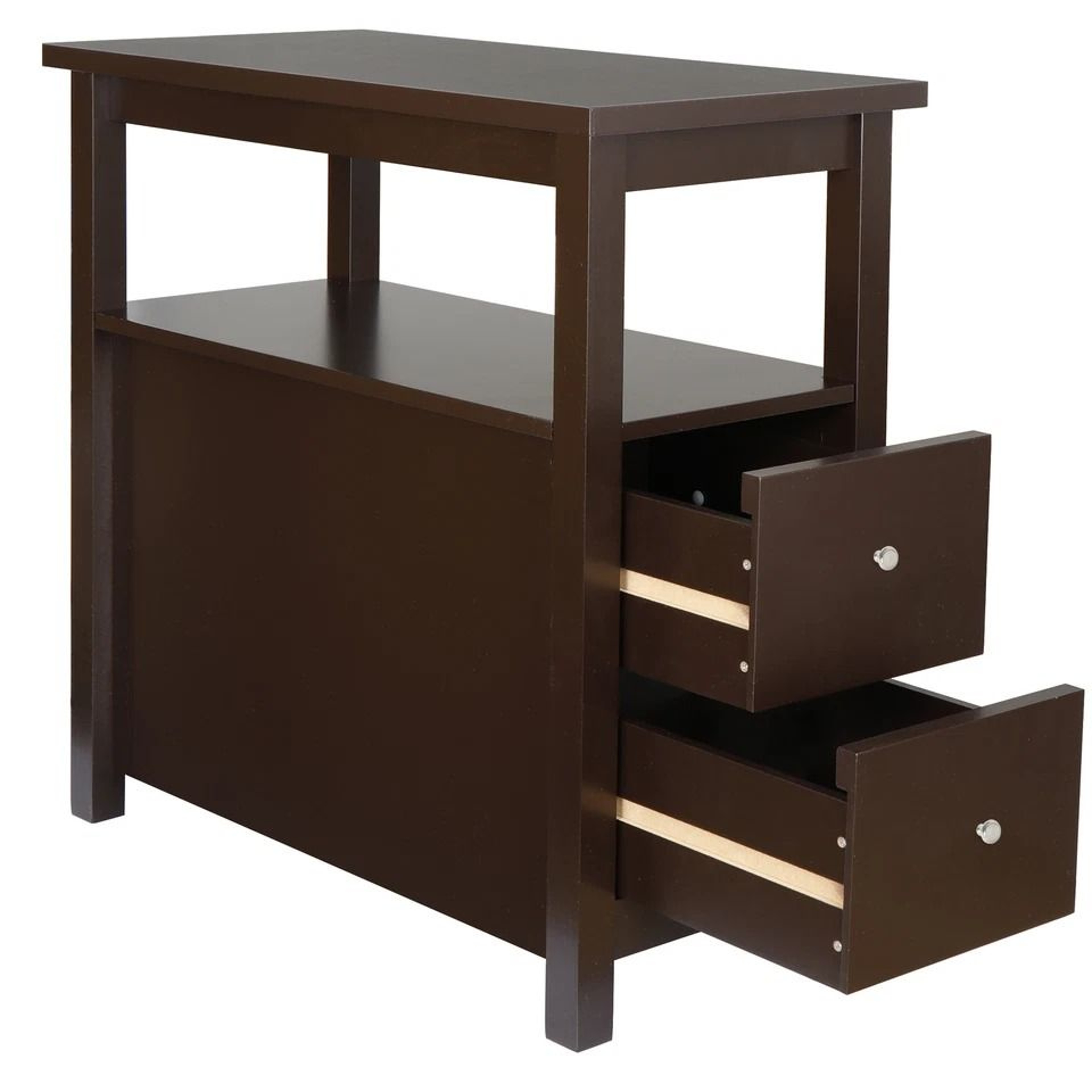 Slim Reddish Brown Narrow End Table With Drawer Storage And Shelf For Small Spaces 7