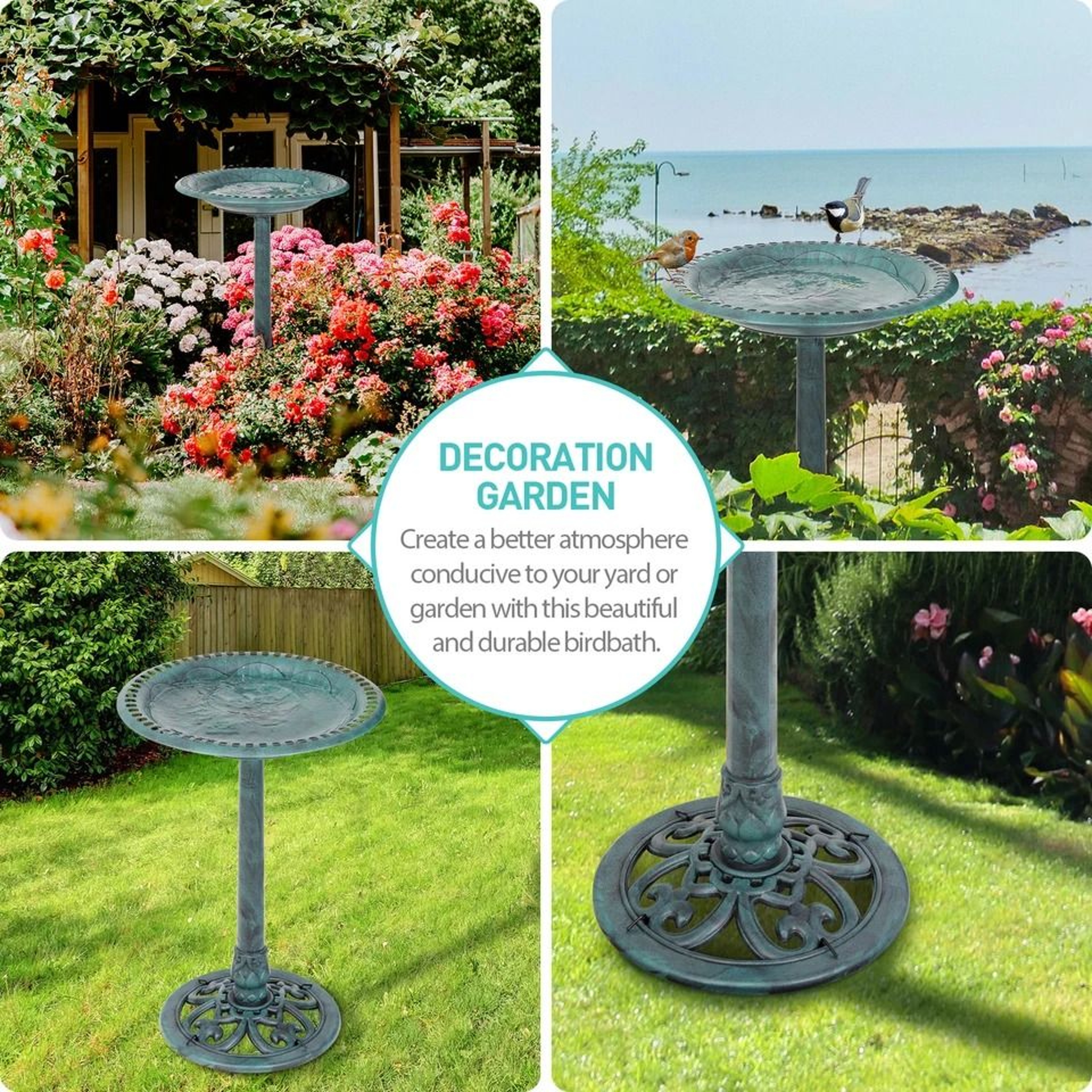 Antique Garden Bird Bath Pedestal Outdoor Decorative Birdbath With Stable Planter Base 1