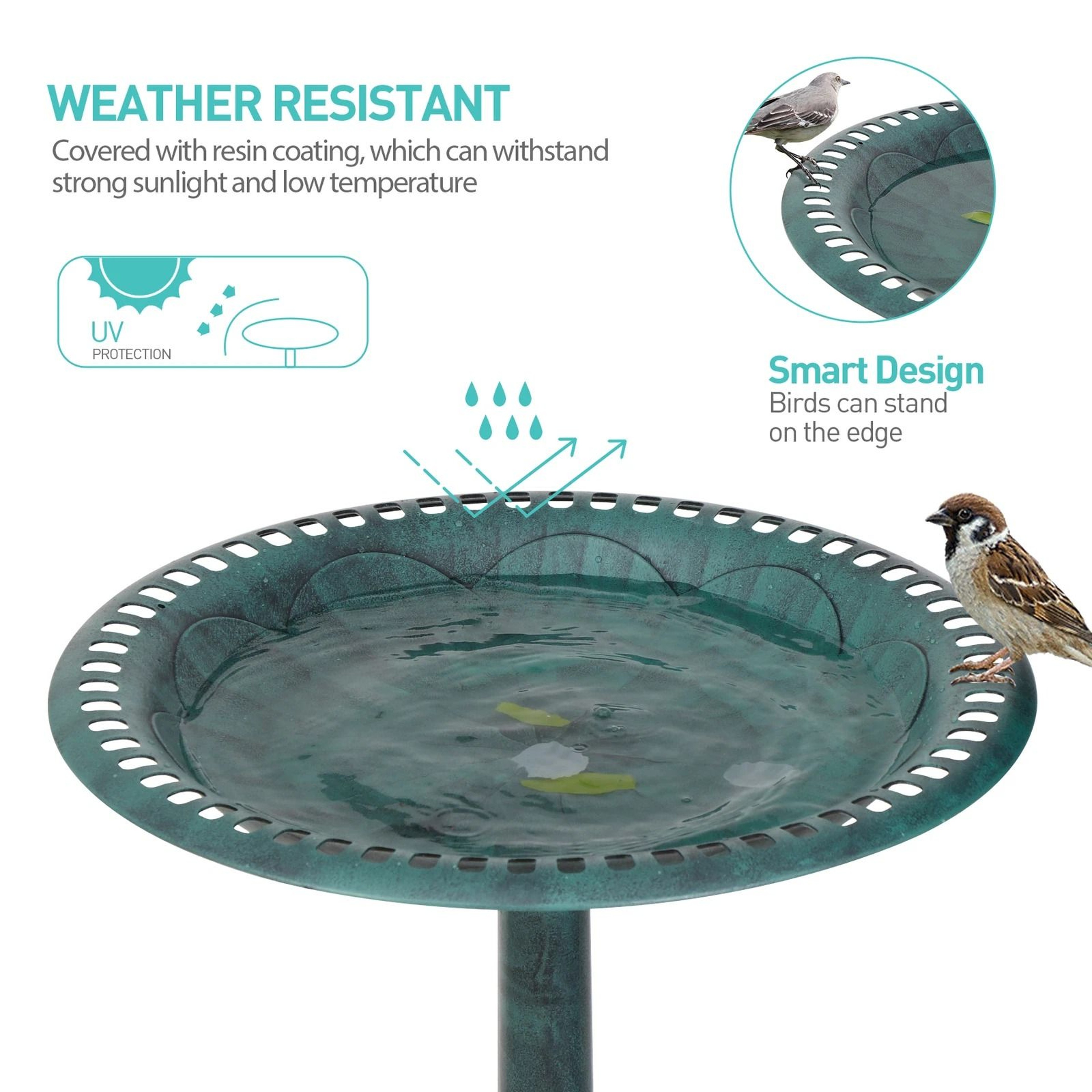 Antique Garden Bird Bath Pedestal Outdoor Decorative Birdbath With Stable Planter Base 6