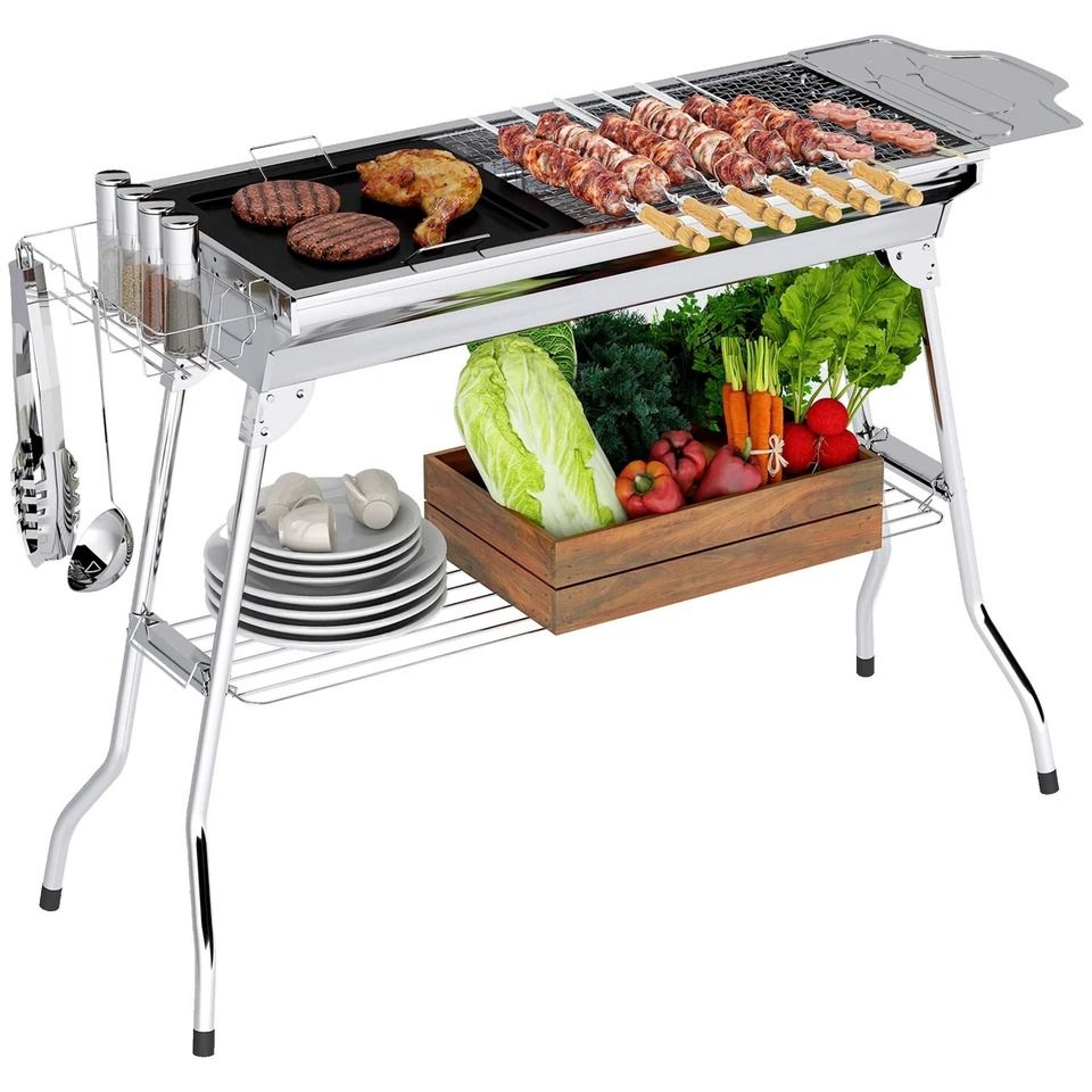 Outsunny Portable Charcoal BBQ Grill Folding Stainless Steel Camping Grill 9