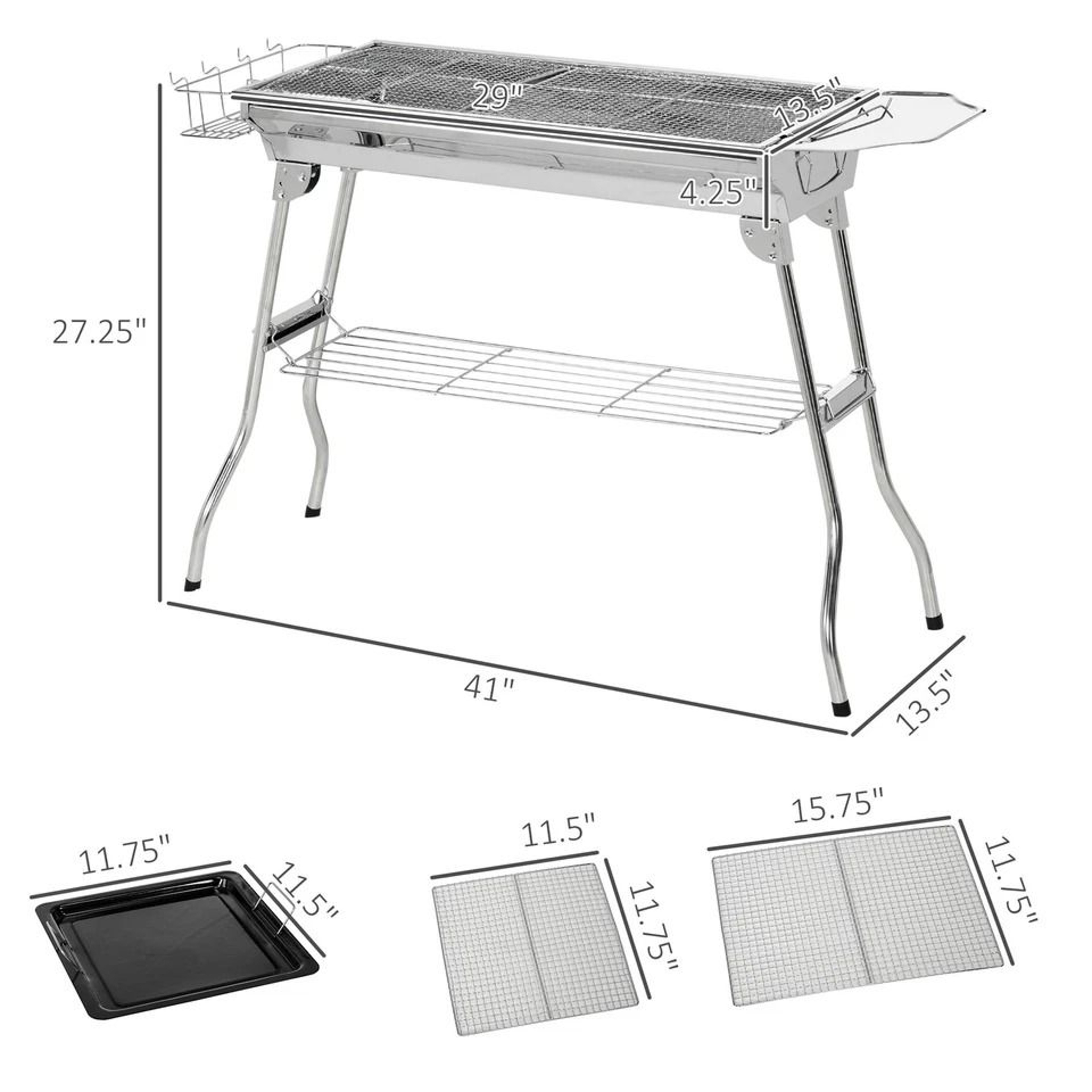 Outsunny Portable Charcoal BBQ Grill Folding Stainless Steel Camping Grill 4