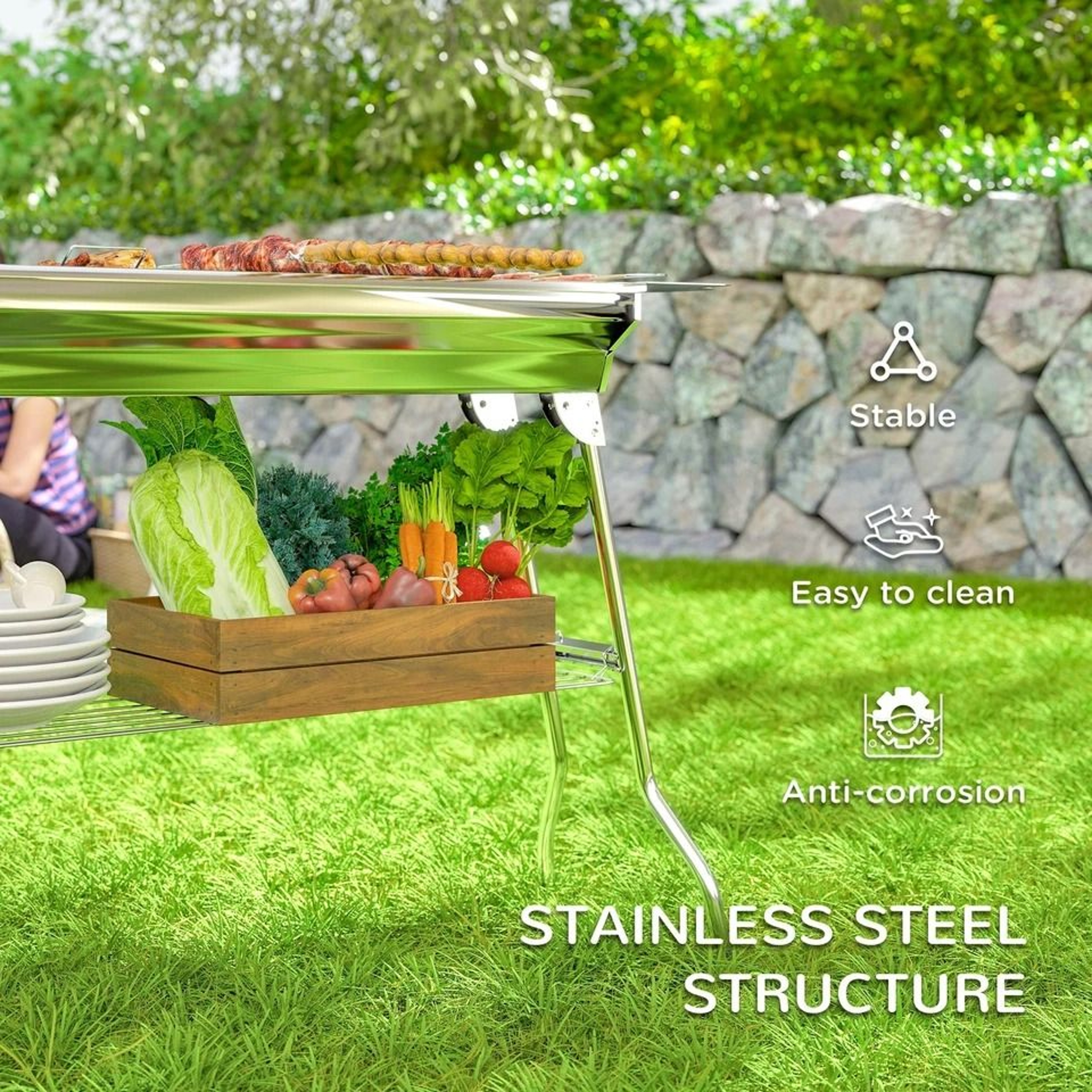 Outsunny Portable Charcoal BBQ Grill Folding Stainless Steel Camping Grill 1
