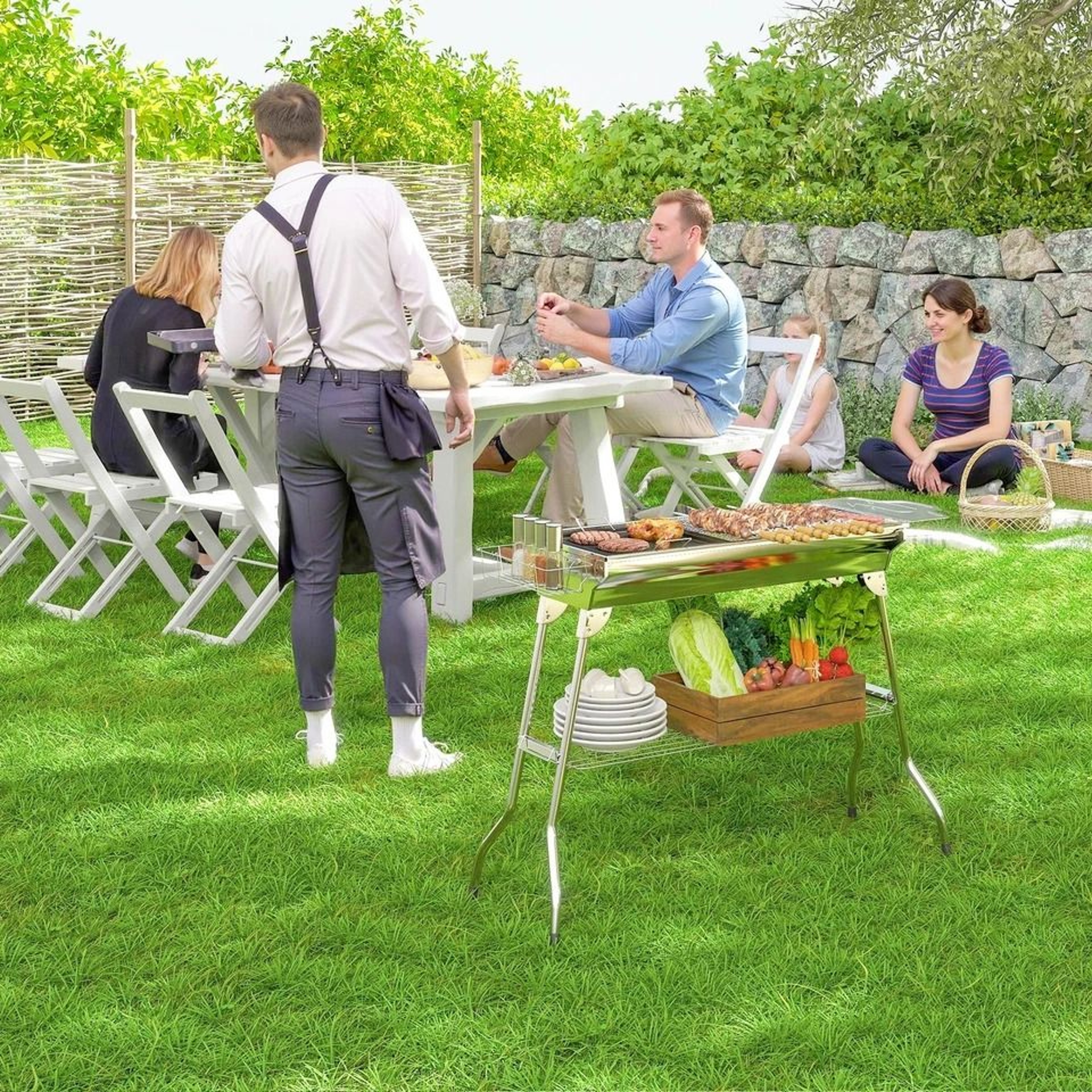 Outsunny Portable Charcoal BBQ Grill Folding Stainless Steel Camping Grill 2